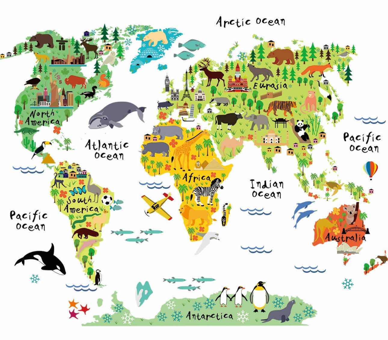 Photo 1 of 4 - BRAND NEW - HOMEEVOLUTION LARGE KIDS EDUCATIONAL ANIMAL LANDMARKS WORLD MAP PEEL & STICK WALL DECALS STICKERS HOME DECOR ART FOR NURSERY