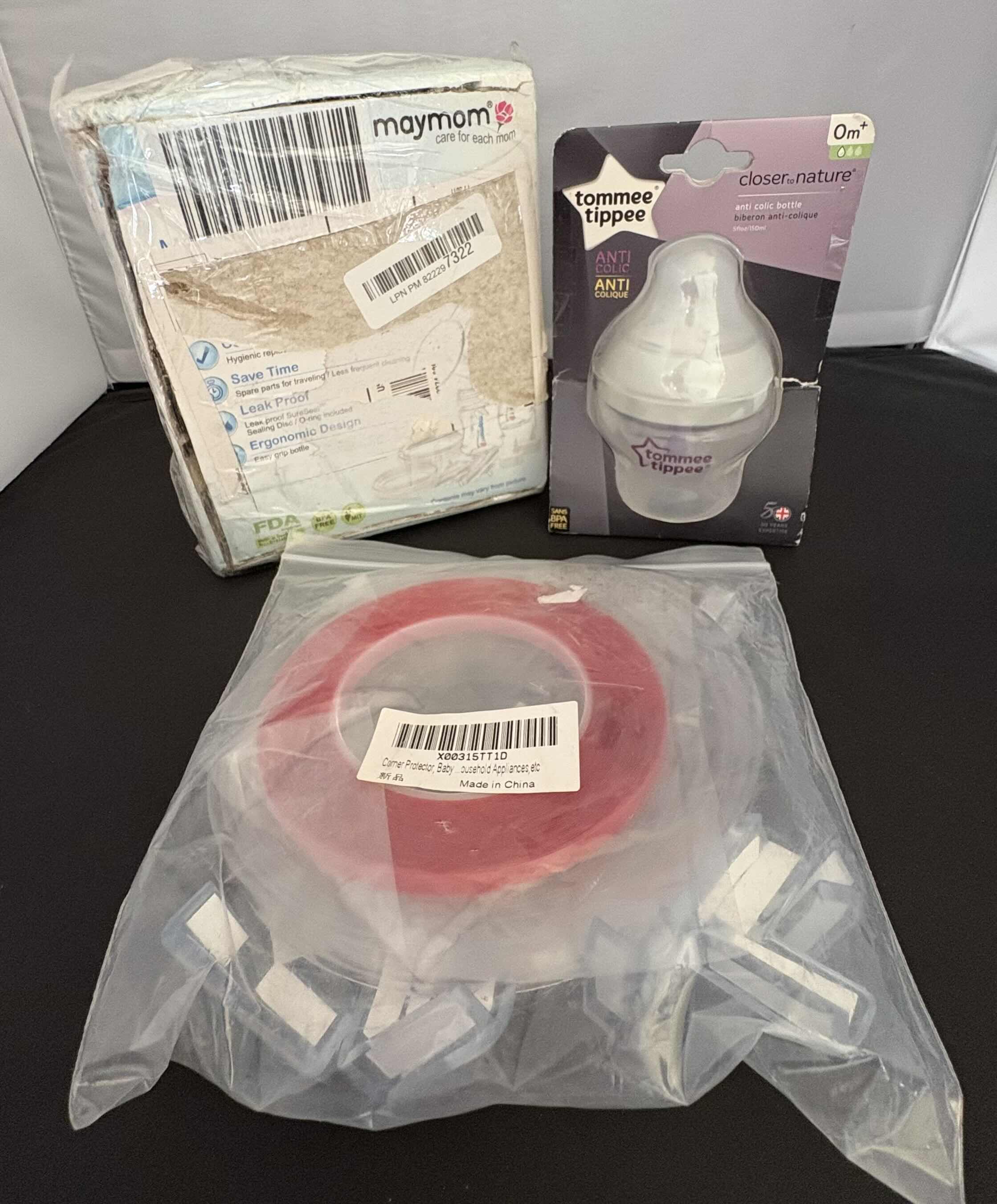 Photo 1 of BRAND NEW - MAYMOM MYFIT FLANGE KIT, TOMMEE TIPPEE CLOSER TO NATURE ANTI COLIC BOTTLE 5 OZ, CORNER FURNITURE PROTECTOR