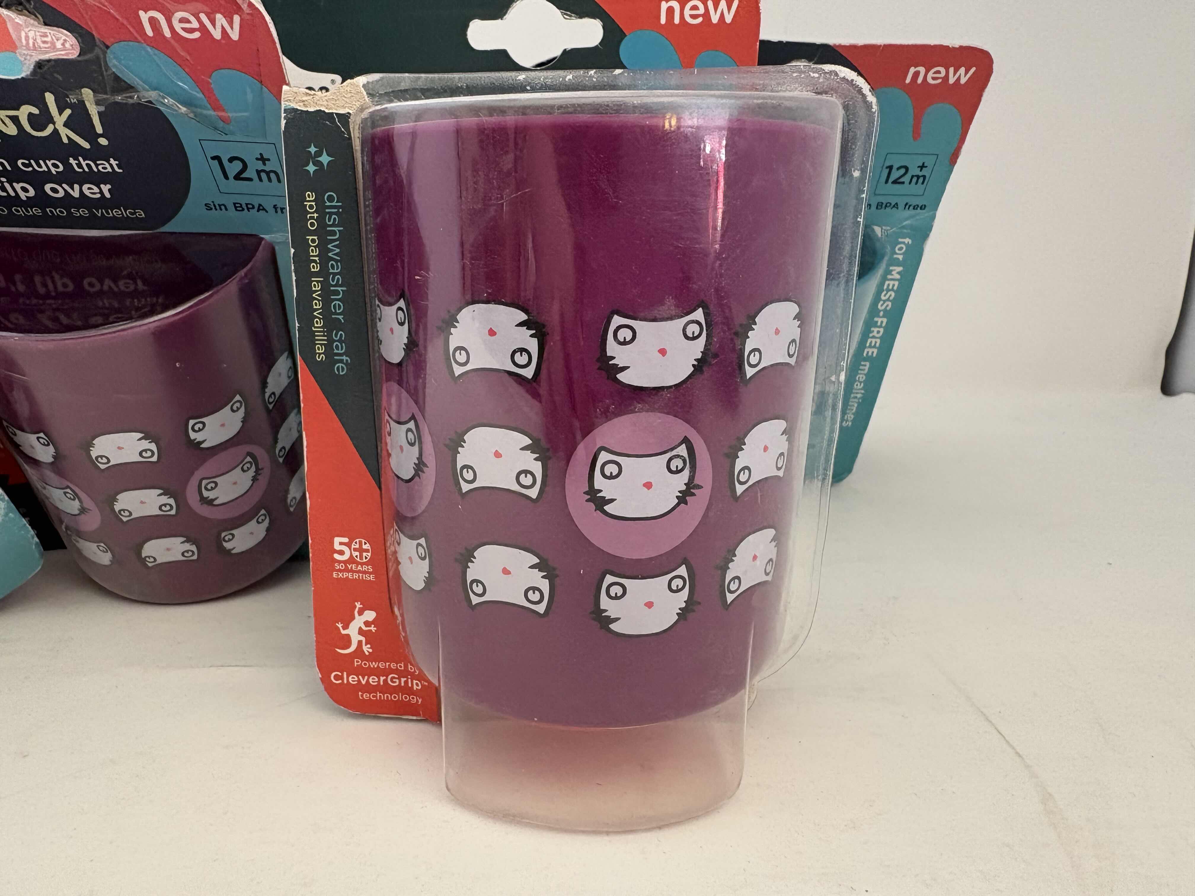 Photo 4 of 11 - BRAND NEW - TOMMEE TIPPEE NO KNOCK! CUP 7 PURPLE CAT CUPS 4 BLUE DOG CUPS