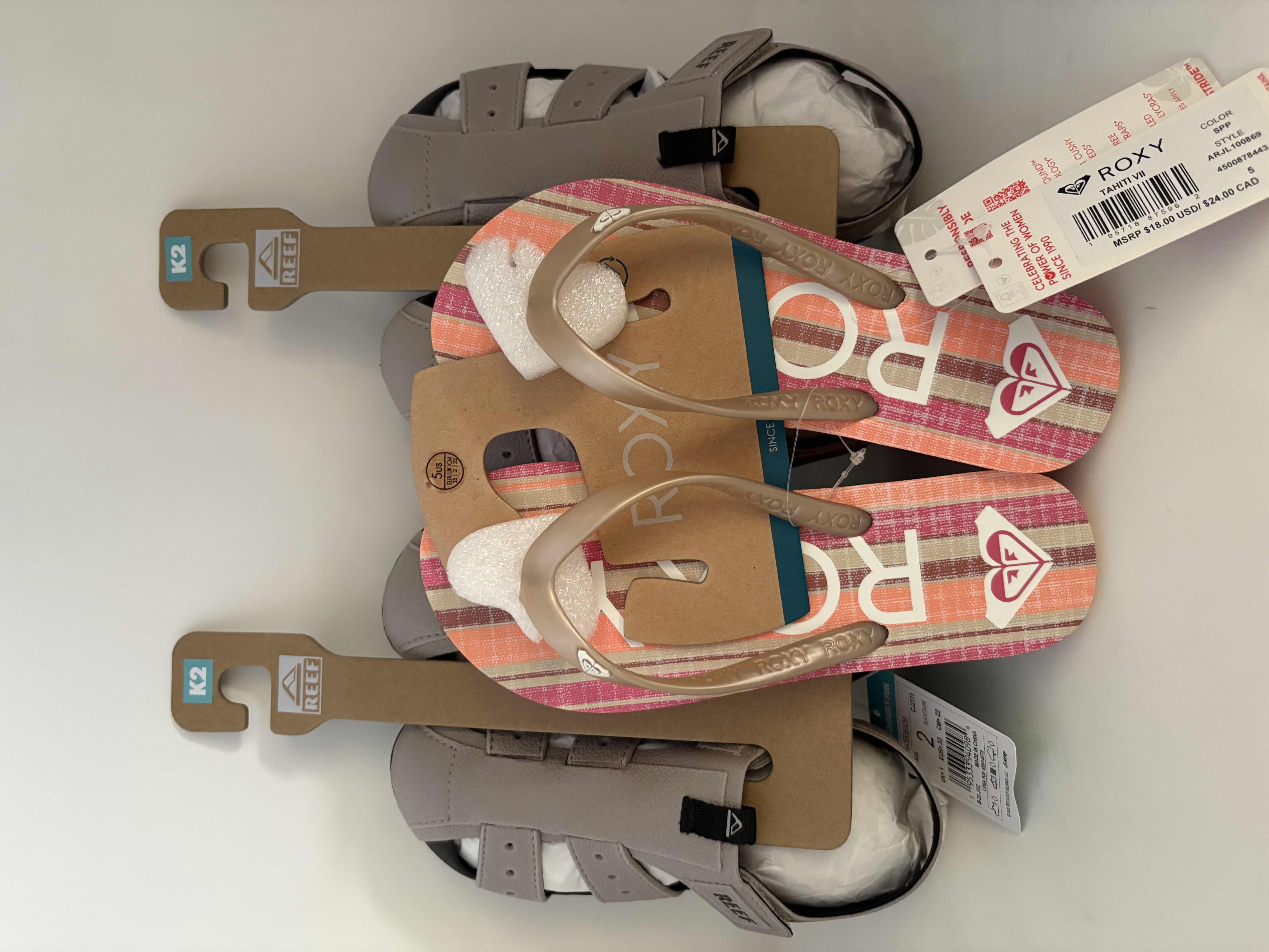 Photo 1 of BRAND NEW REEF KIDS WATER SANDLE SHOES SIZE 2. ROXY KIDS FLIP FLOPS SIZE 5 