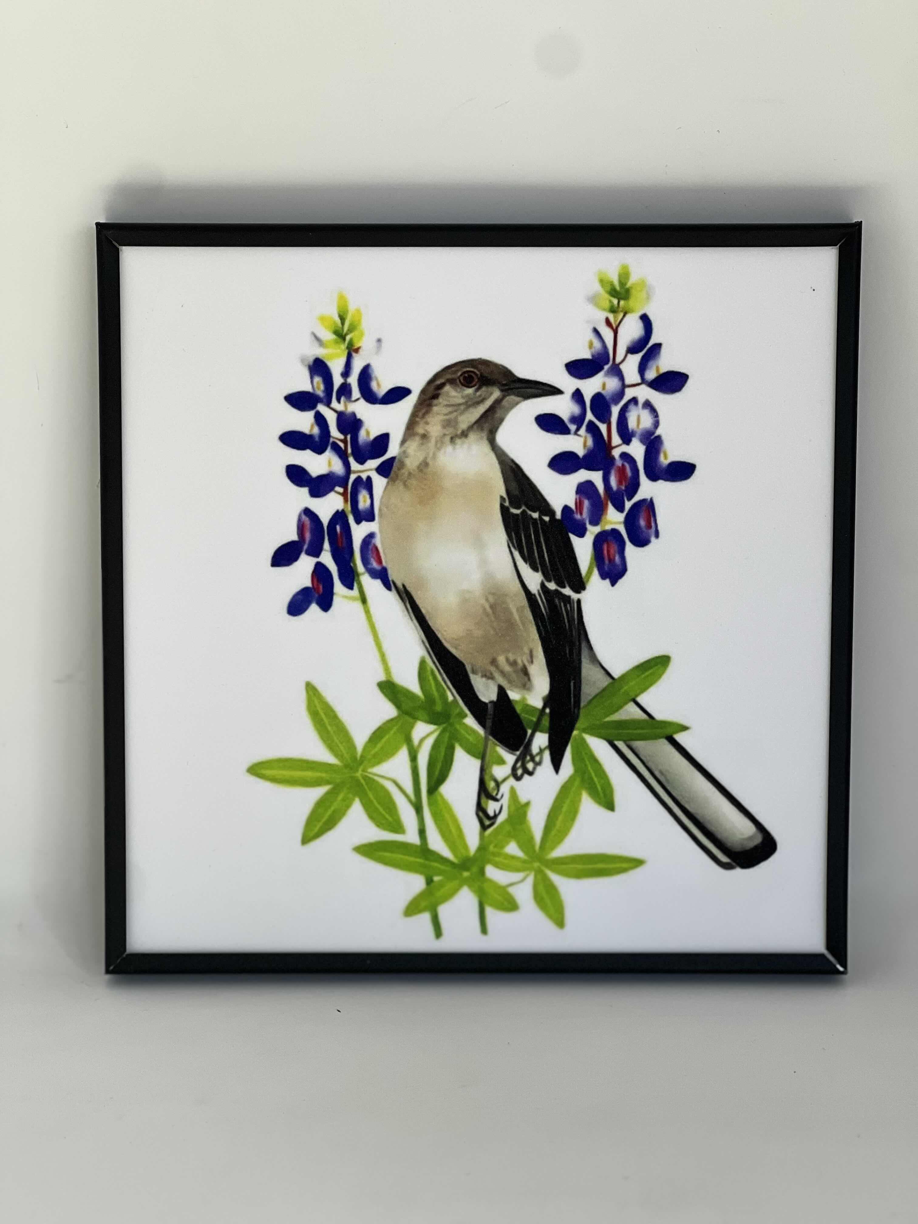 Photo 1 of ARTWORK HANGING PICTURE. “BIRD IN ORCHID.” SPARKLY BACKGROUND. 8” X 9”H. 