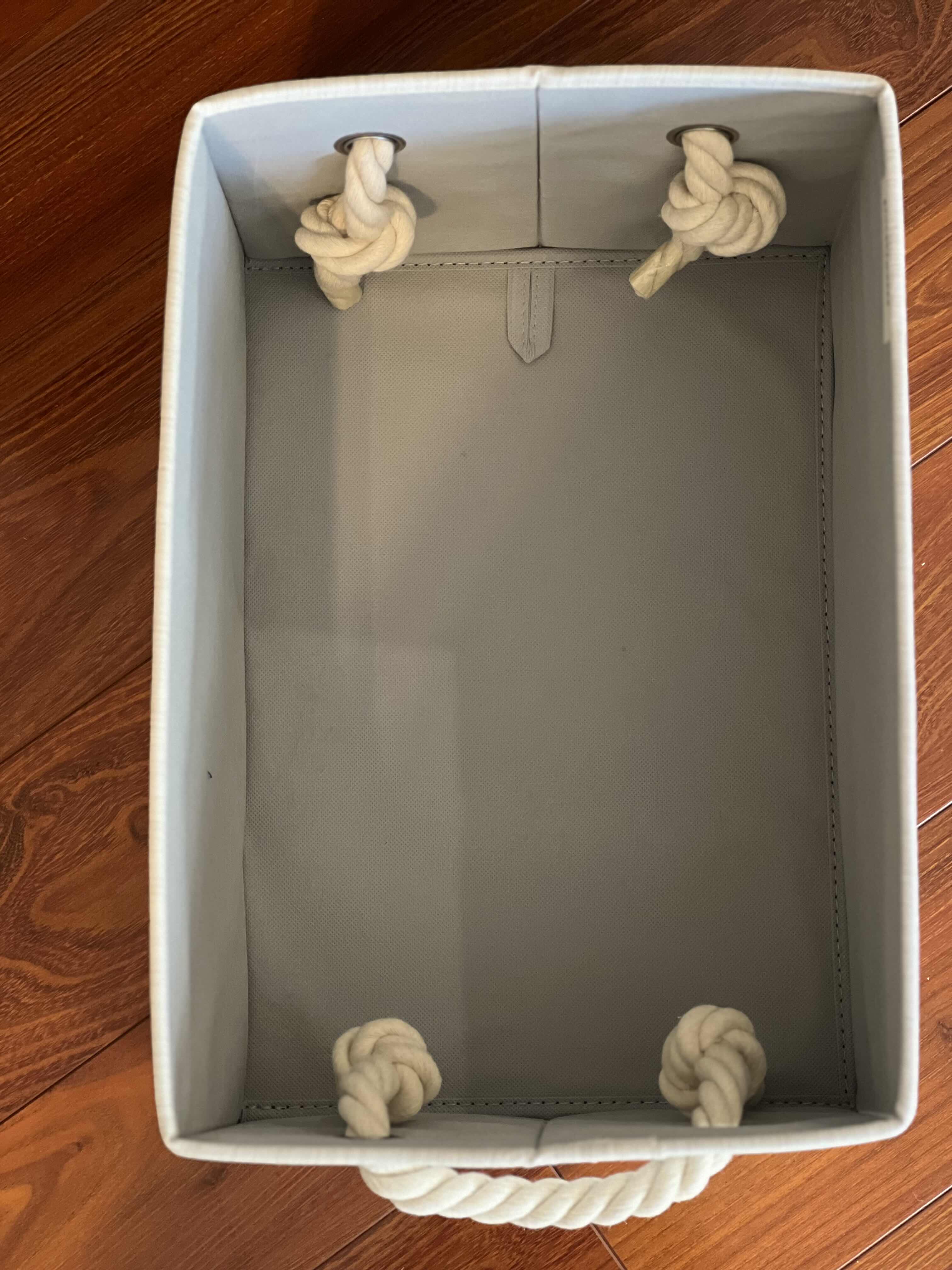 Photo 3 of 3-SET OF CANVAS DECORATIVE STORAGE BOXES. 15”L X 10”W X 8”H. GREIGE COLOR WITH NAUTICAL ROPE HANDLES ON BOTH ENDS. SUITABLE FOR CHANGING TABLES, BOOKCASES ETC.