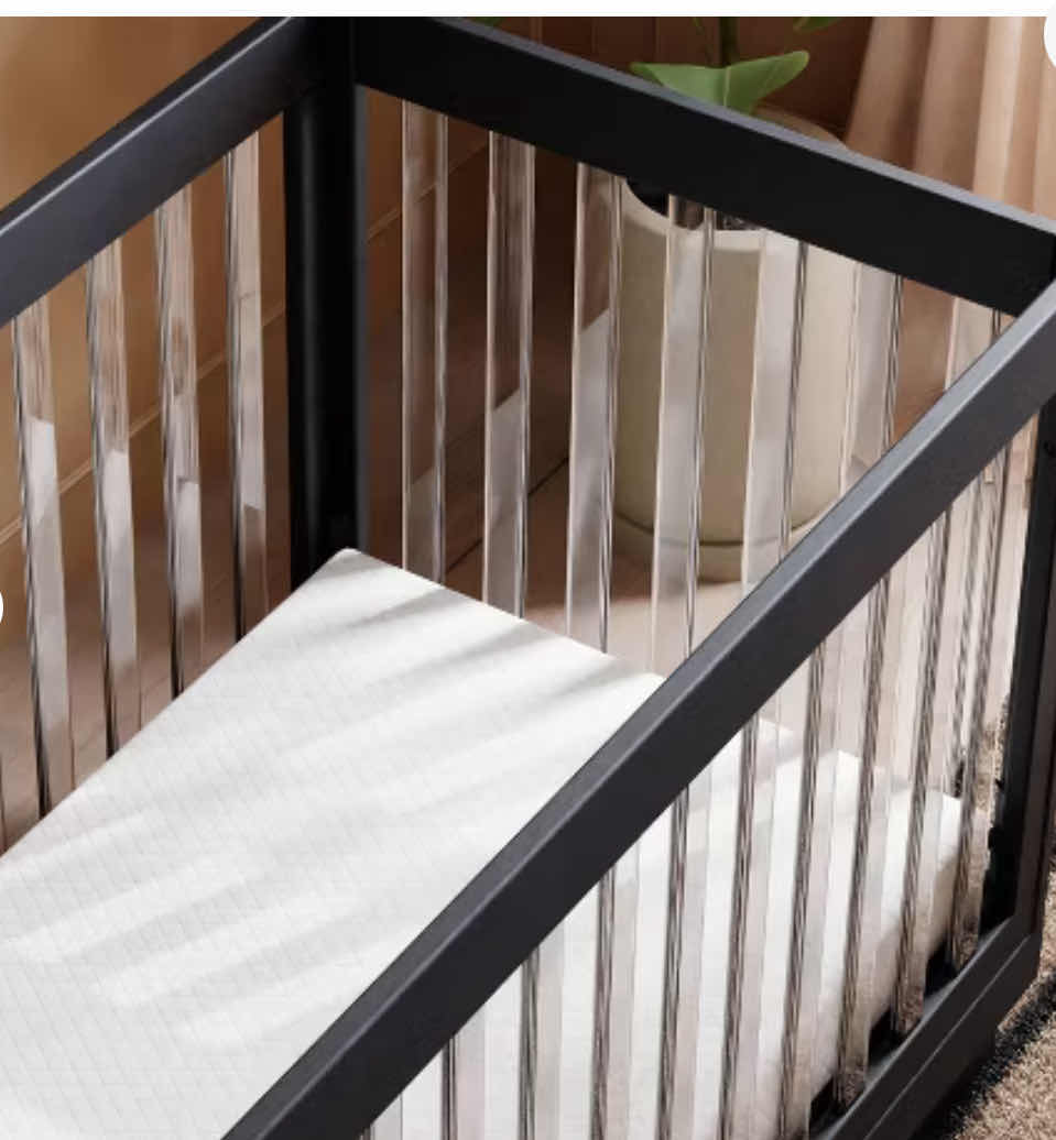 Photo 4 of BRAND NEW BABYLETTO HARLOW CONVERTIBLE CRIB.  BLACK AND CLEAR ACRYLIC. TURNS INTO TODDLER BED.  