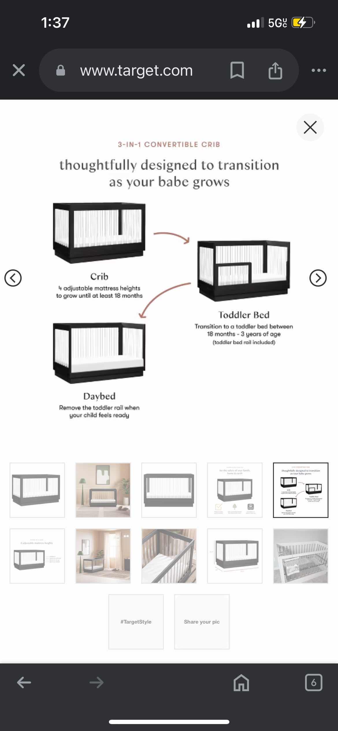 Photo 3 of BRAND NEW BABYLETTO HARLOW CONVERTIBLE CRIB.  BLACK AND CLEAR ACRYLIC. TURNS INTO TODDLER BED.  