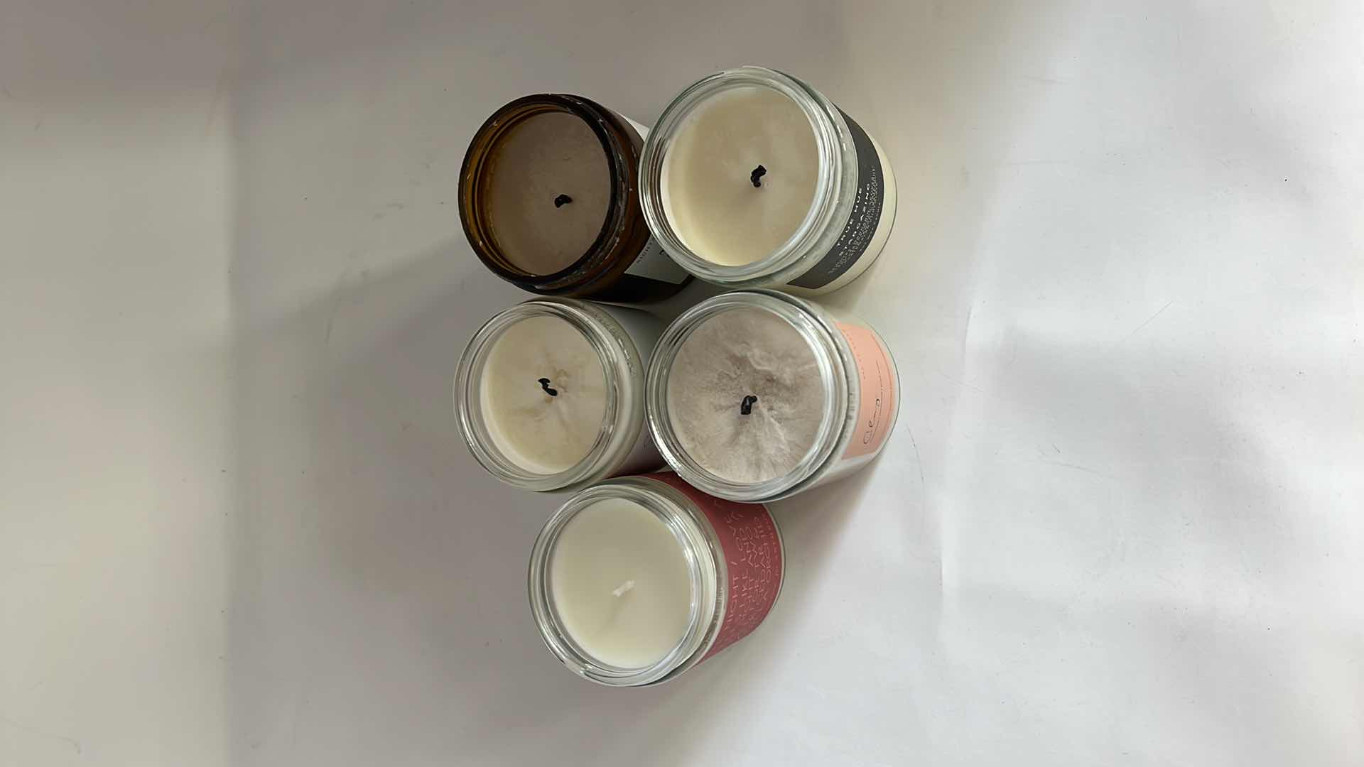 Photo 2 of 6-GENTLY USED CANDLES WITH LIDS. VARIOUS SCENTS. 8 OZ