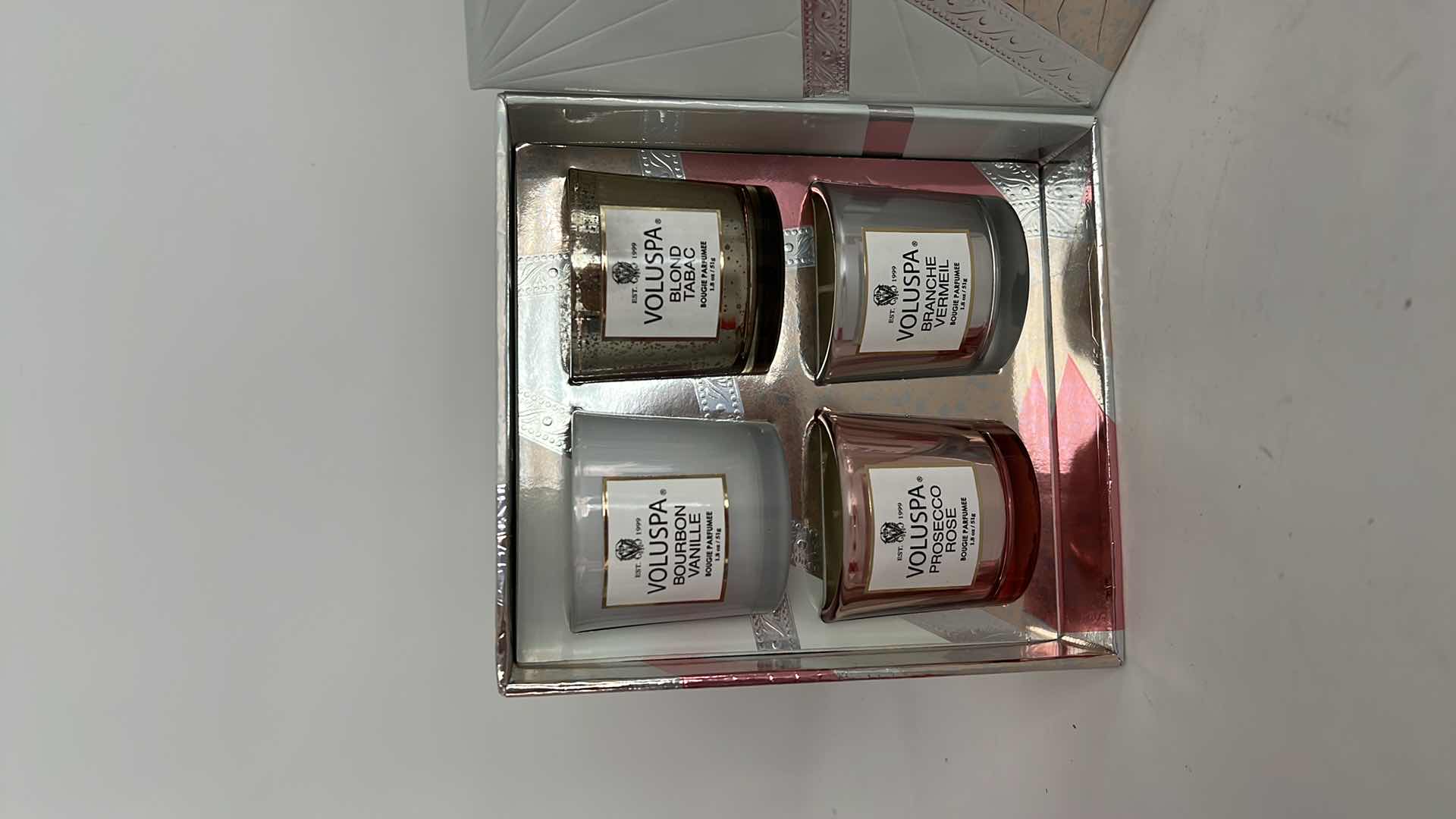 Photo 2 of 4-BRAND NEW VOLUSPA VERMEIL FOUR CANDLE SET. 4 GLOSSY METALIC VOTIVE GLASS CANDLES. 