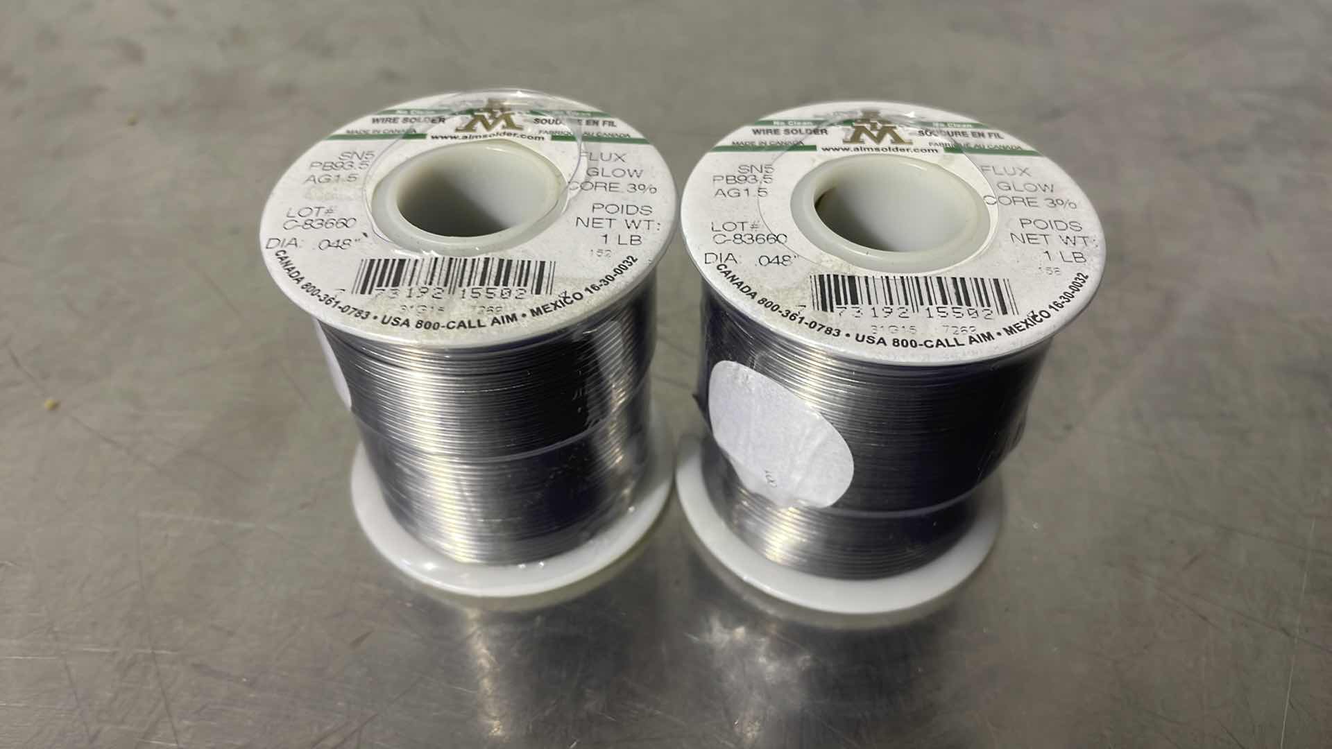 Photo 1 of 2LB AIM GLOWCORE 3% NO CLEAN FLUX CORE SOLDER SN5/PB93.5/AG1.5, .048 DIA. 2-1LB. SPOOLS