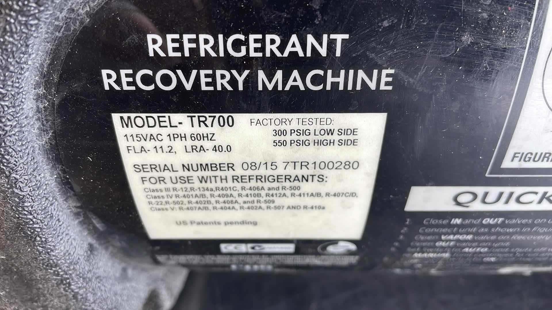 Photo 7 of CPS BLACKMAX TR700 REFRIGERANT RECOVERY MACHINE POWERS ON ABLE ABLE TO TEST