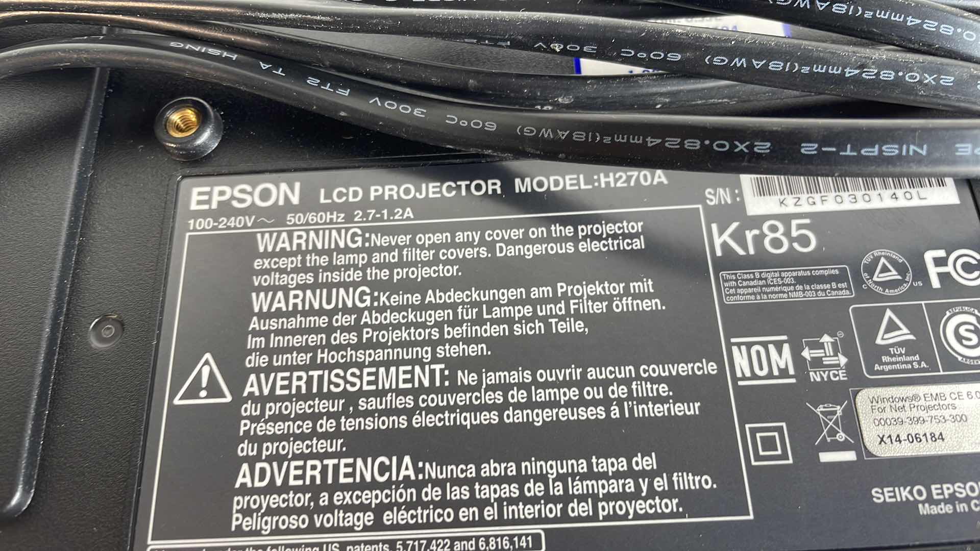 Photo 3 of EPSON WXGA LCD PROJECTOR MODEL H270A