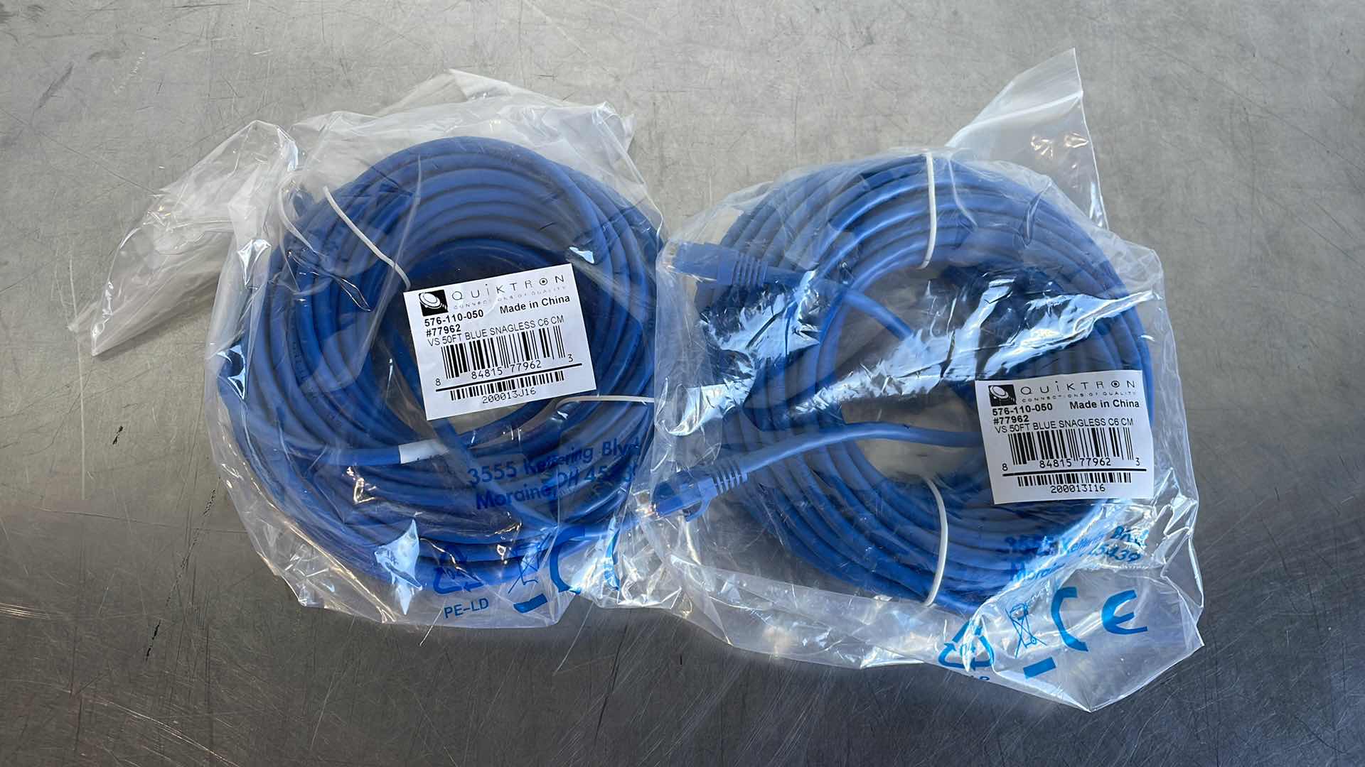 Photo 1 of QUIKTRON PATCH CORD 4 PAIR / 24 AWG CM CAT6 RJ45 BLUE 50' (2)