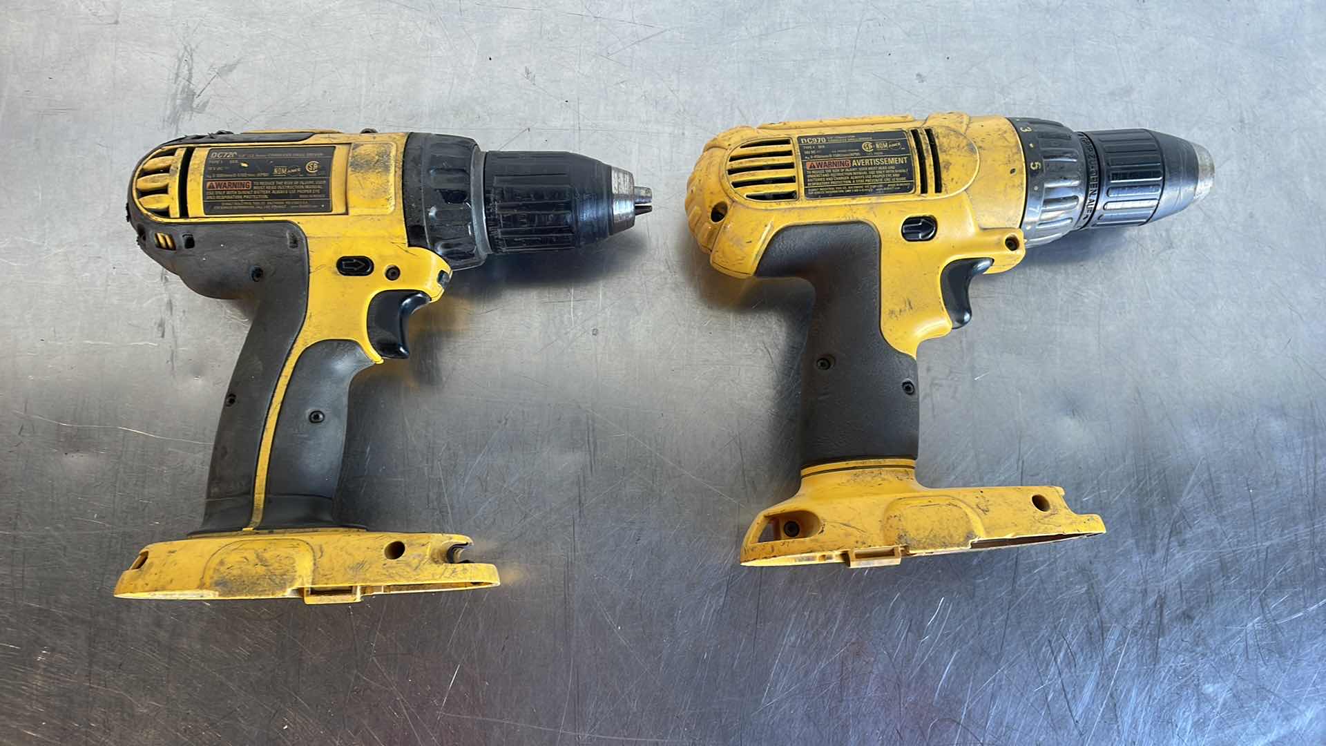 Photo 2 of DEWALT 18V CORDLESS DRILLS DC720 & DC970 NO BATTERIES TESTED WORKING