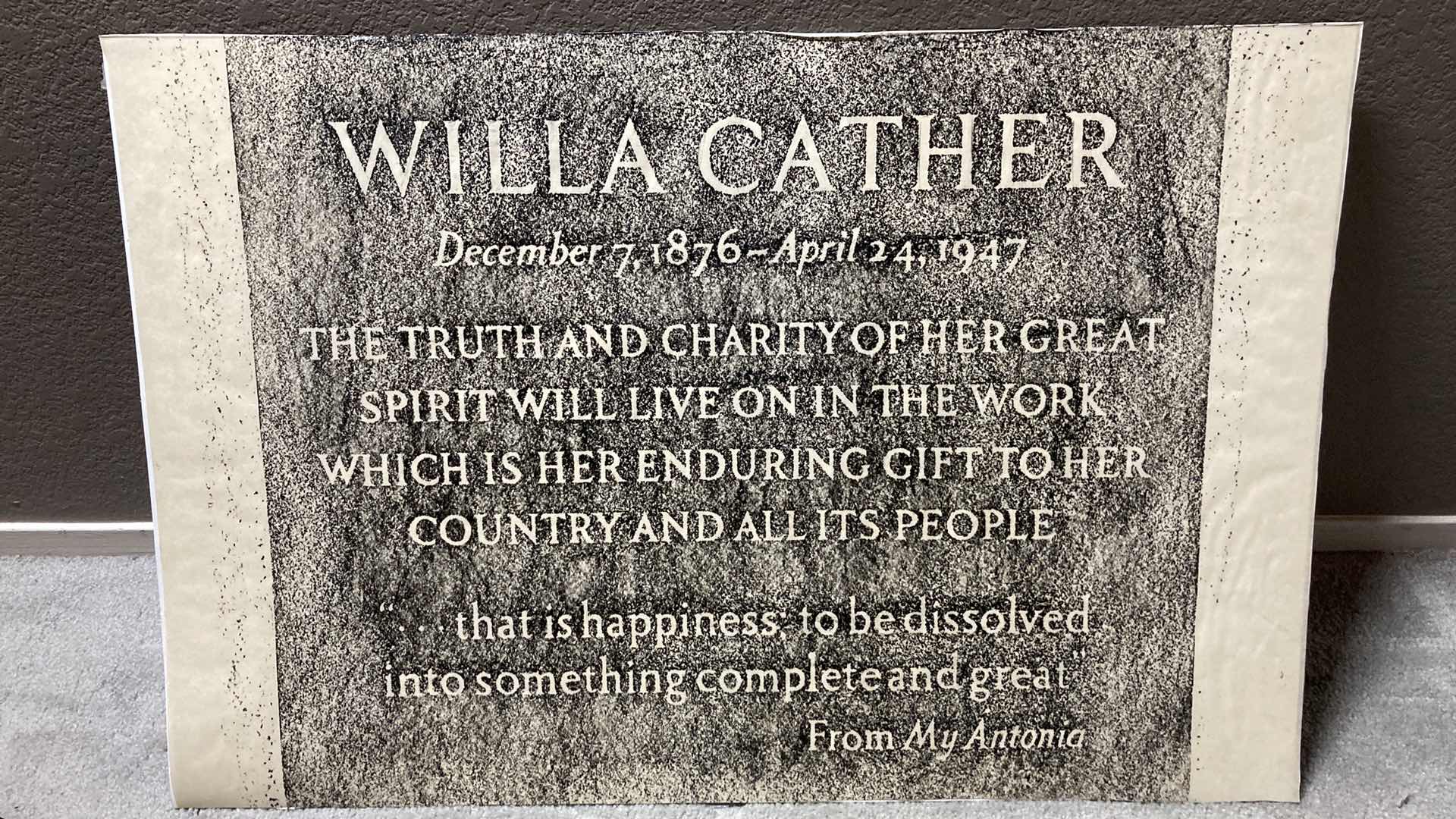 Photo 1 of WILLA CATHER GRAVE STONE POSTER 30” X 26”