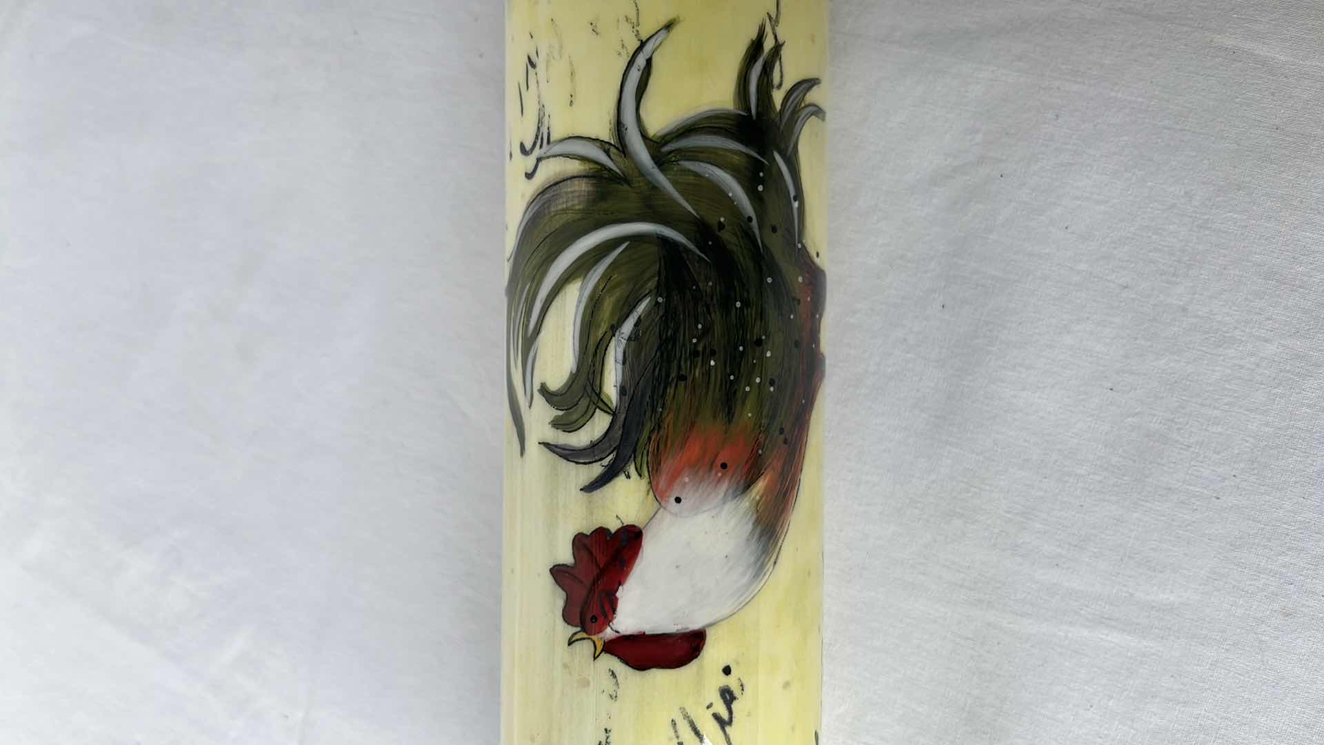 Photo 5 of COUNTER ART CERAMIC GLASS FINISH ROOSTER CHICKENS ROLLING PIN W WOOD HANDLES, 18”