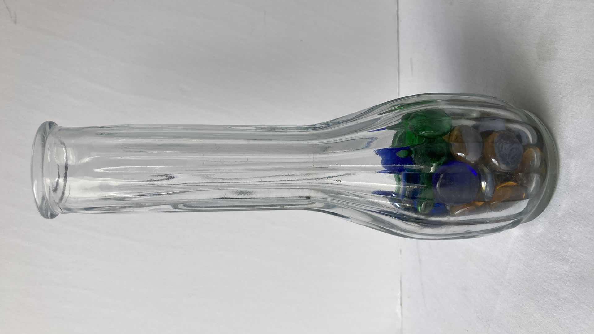 Photo 2 of CLEAR GLASS 9” VASE & JARS W MULTI COLOR MARBLES
