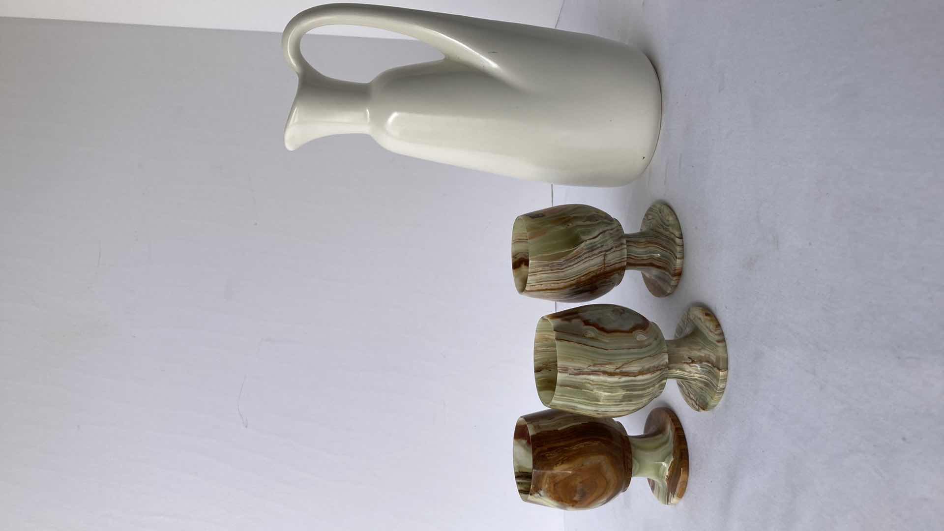 Photo 1 of MARBLE ONYX 3.75” GOBLETS (3) W CERAMIC PITCHER H9.5”