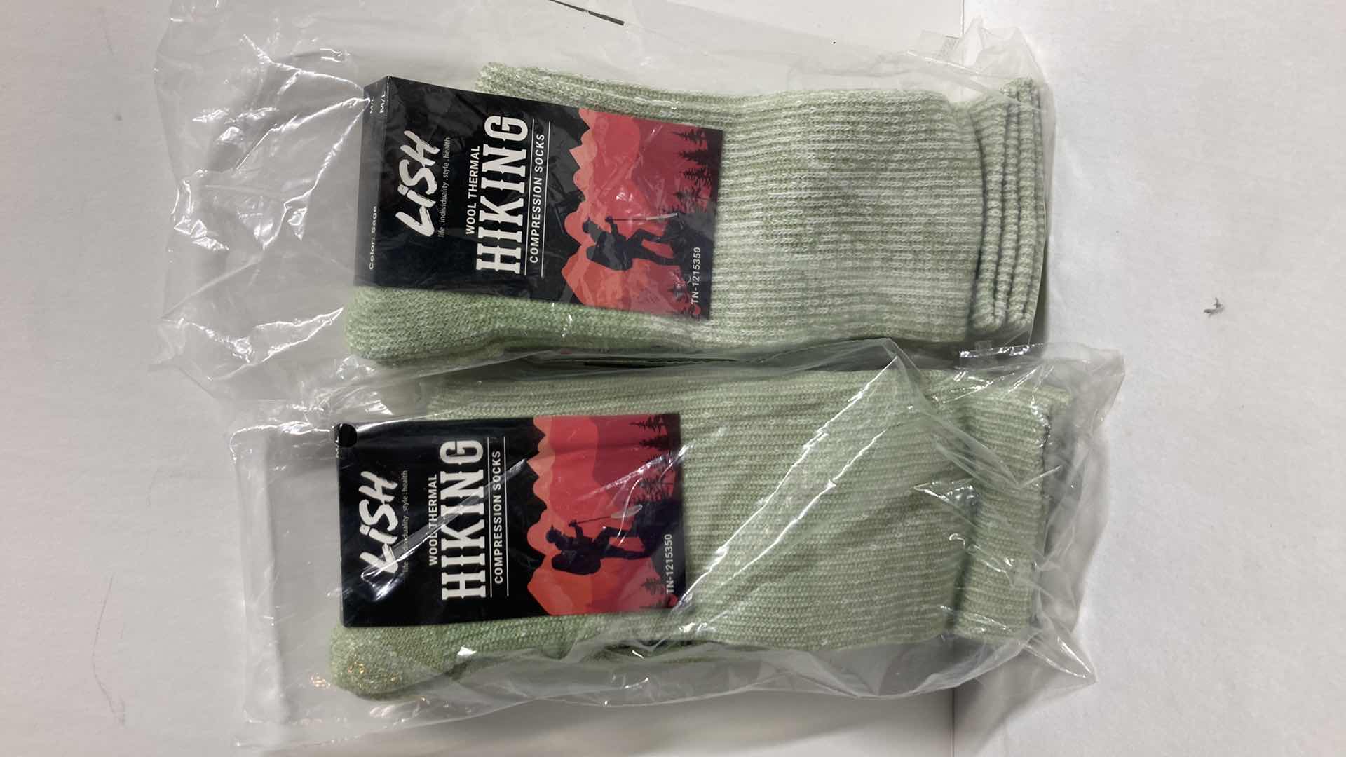 Photo 1 of NEW LISH SAGE WOOL THERMAL HIKING COMPRESSION SOCKS SIZE M/L (2)