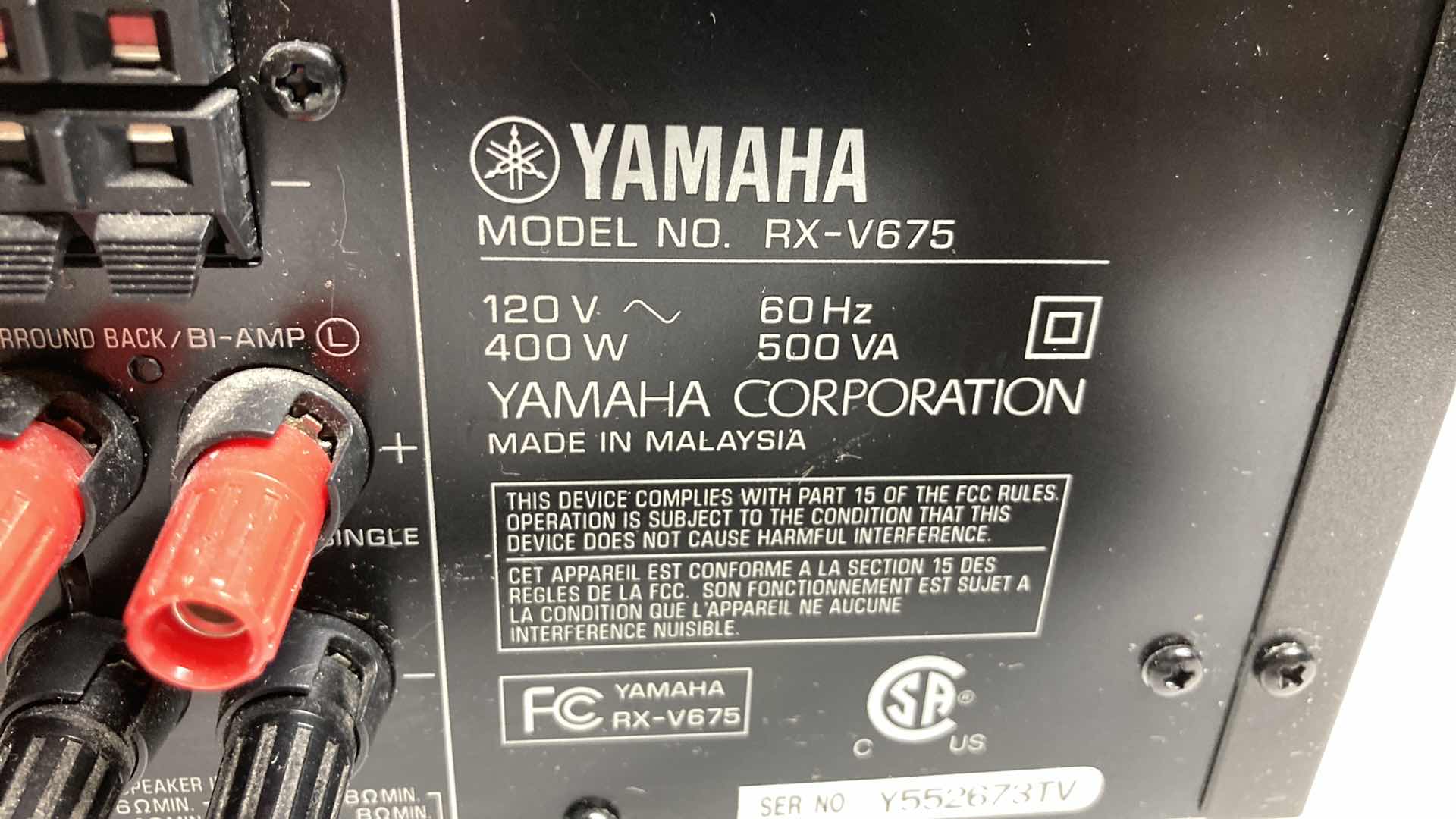 Photo 5 of YAMAHA NATURAL SOUND AV RECEIVER MODEL RX-V675