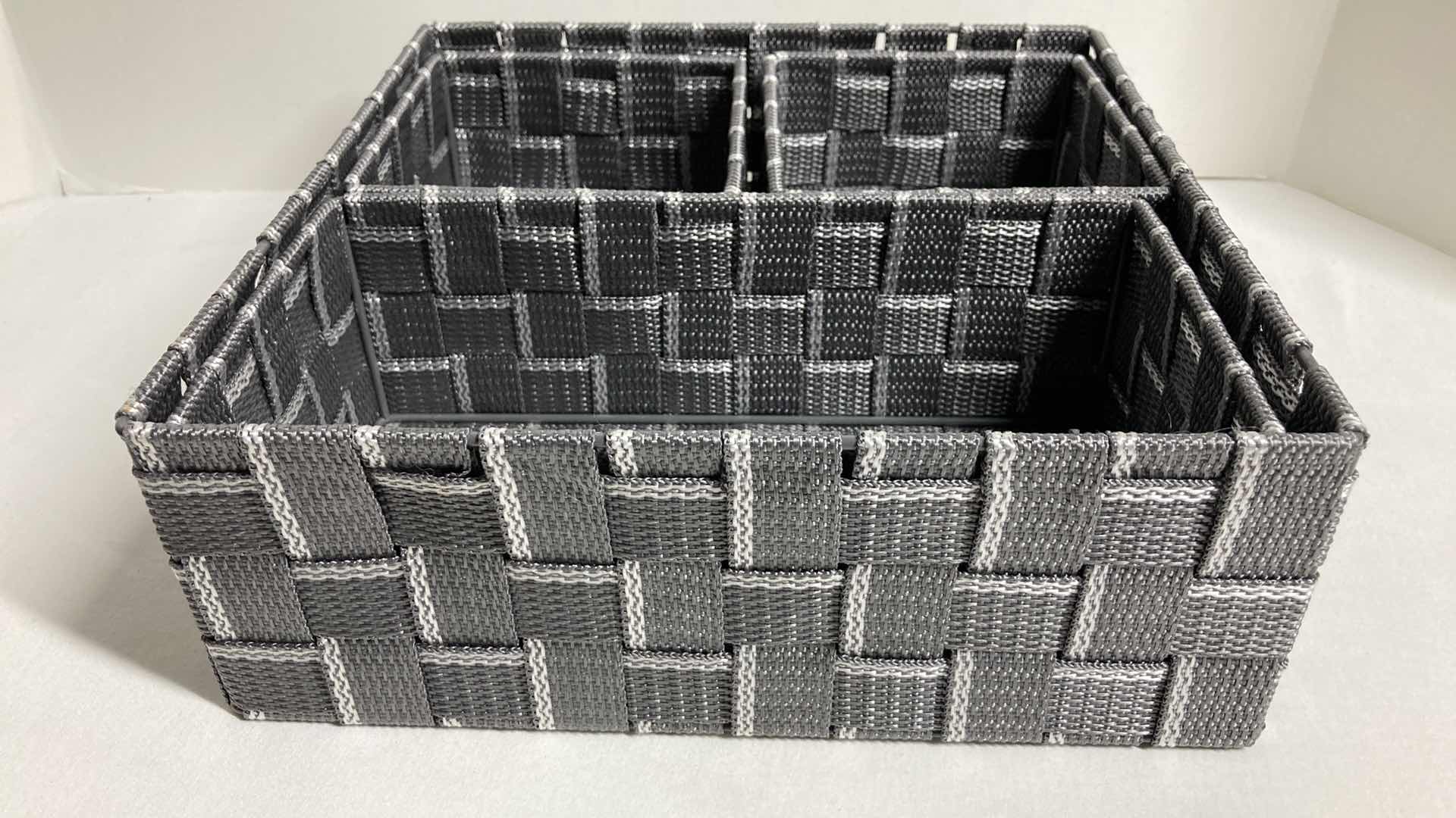 Photo 1 of WOVEN GRAY/SILVER SQUARE BASKETS 11” X 11” H4”