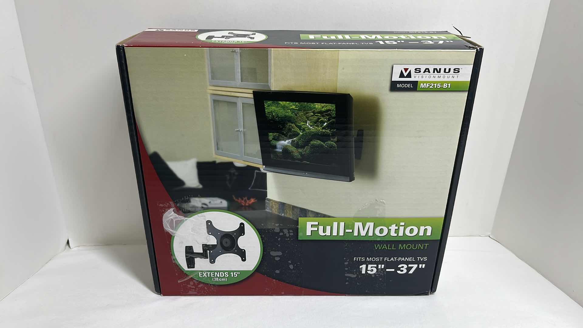 Photo 1 of NEW SANUS VISIONMOUNT FULL MOTION WALL MOUNT, FITS MOST FLAT-PANEL TVS 15”-37” MODEL MF215-B1