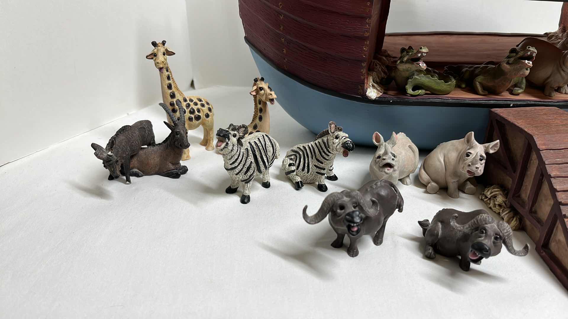 Photo 4 of NOAH’S ARK S.S. HOLY HERD COLLECTIBLES W NOAH & HIS WIFE & 34 ANIMAL FIGURINES 8.25” X 18.5” H12.5”
