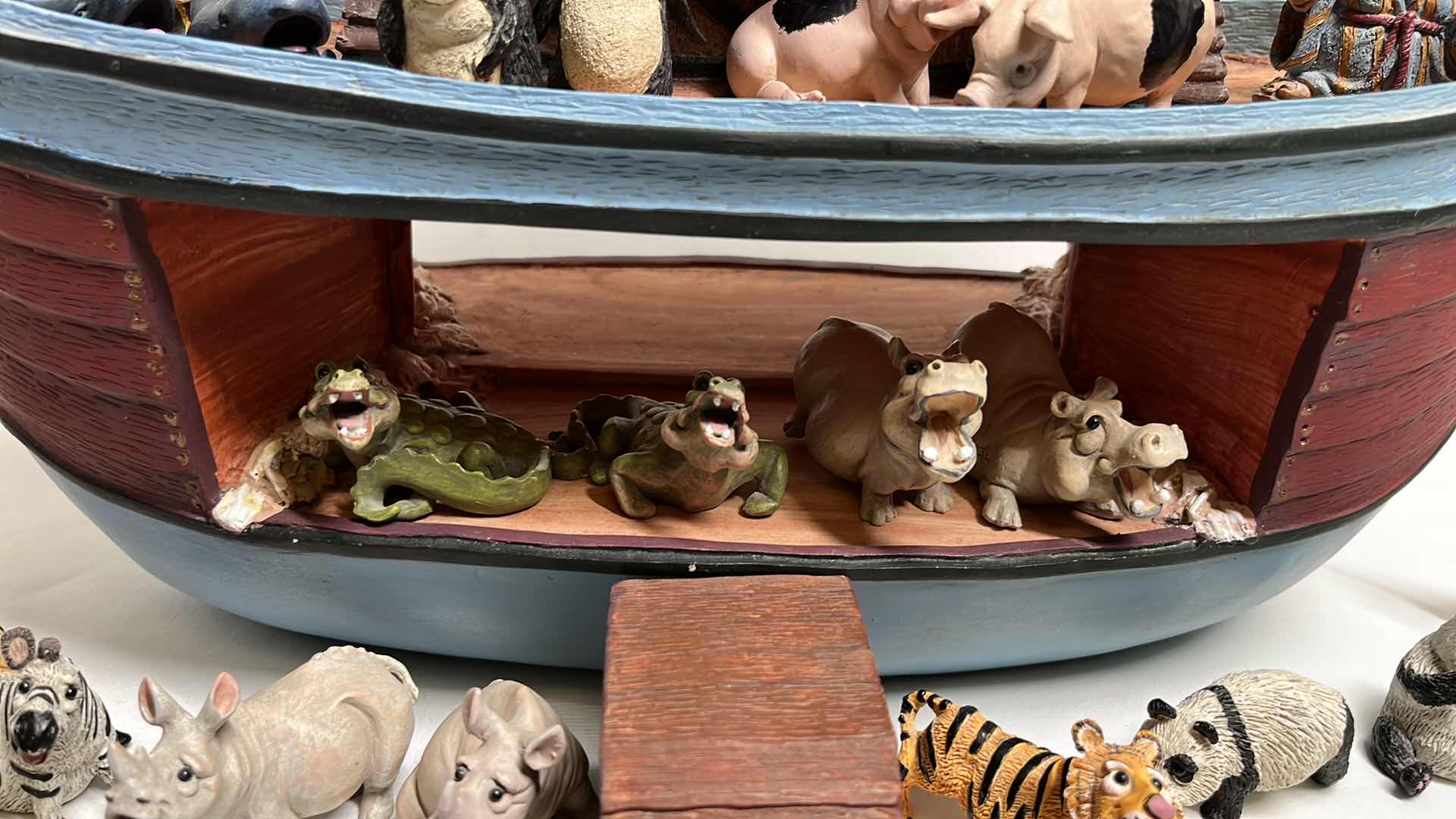 Photo 3 of NOAH’S ARK S.S. HOLY HERD COLLECTIBLES W NOAH & HIS WIFE & 34 ANIMAL FIGURINES 8.25” X 18.5” H12.5”