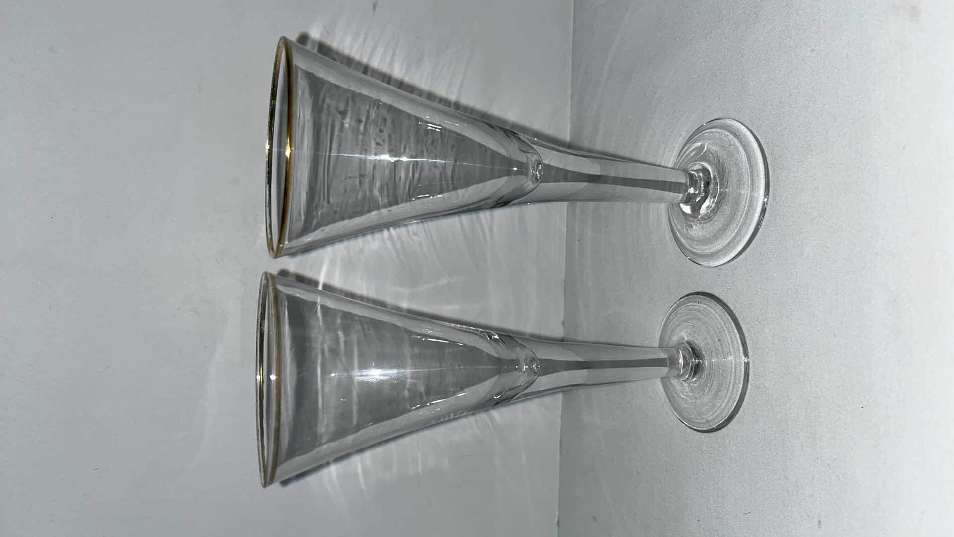 Photo 4 of CLEAR CRYSTAL BASKET CANDY DISH W GOLD ACCENTS & PAIR OF CRYSTAL CORDIAL 6” GLASSES W GOLD TRIM