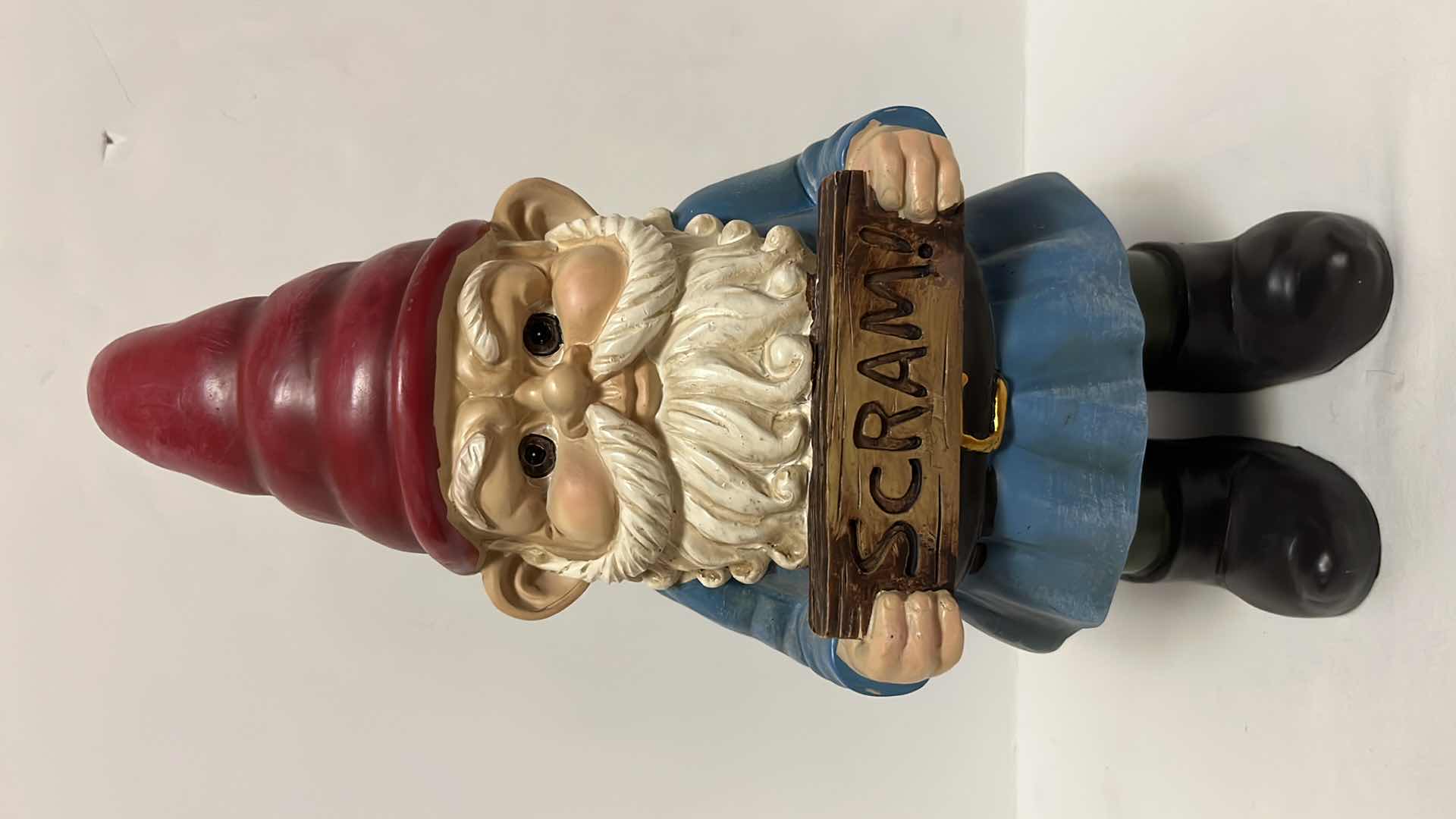 Photo 3 of WELCOME/SCRAM DOUBLE-SIDED RESIN GARDEN GNOME 13.5”