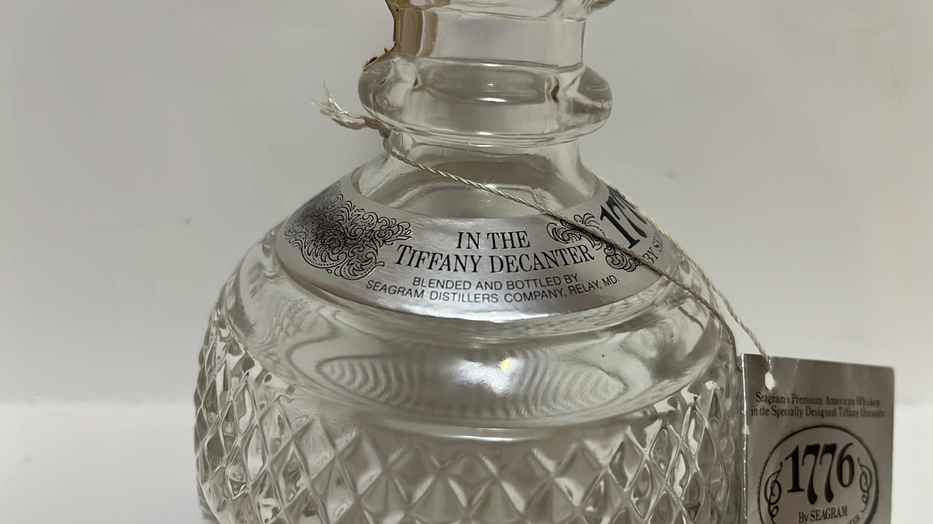 Photo 5 of TIFFANY & COMPANY SEAGRAM 1776 WHISKEY CLEAR GLASS DECANTER 4/5 QUART
