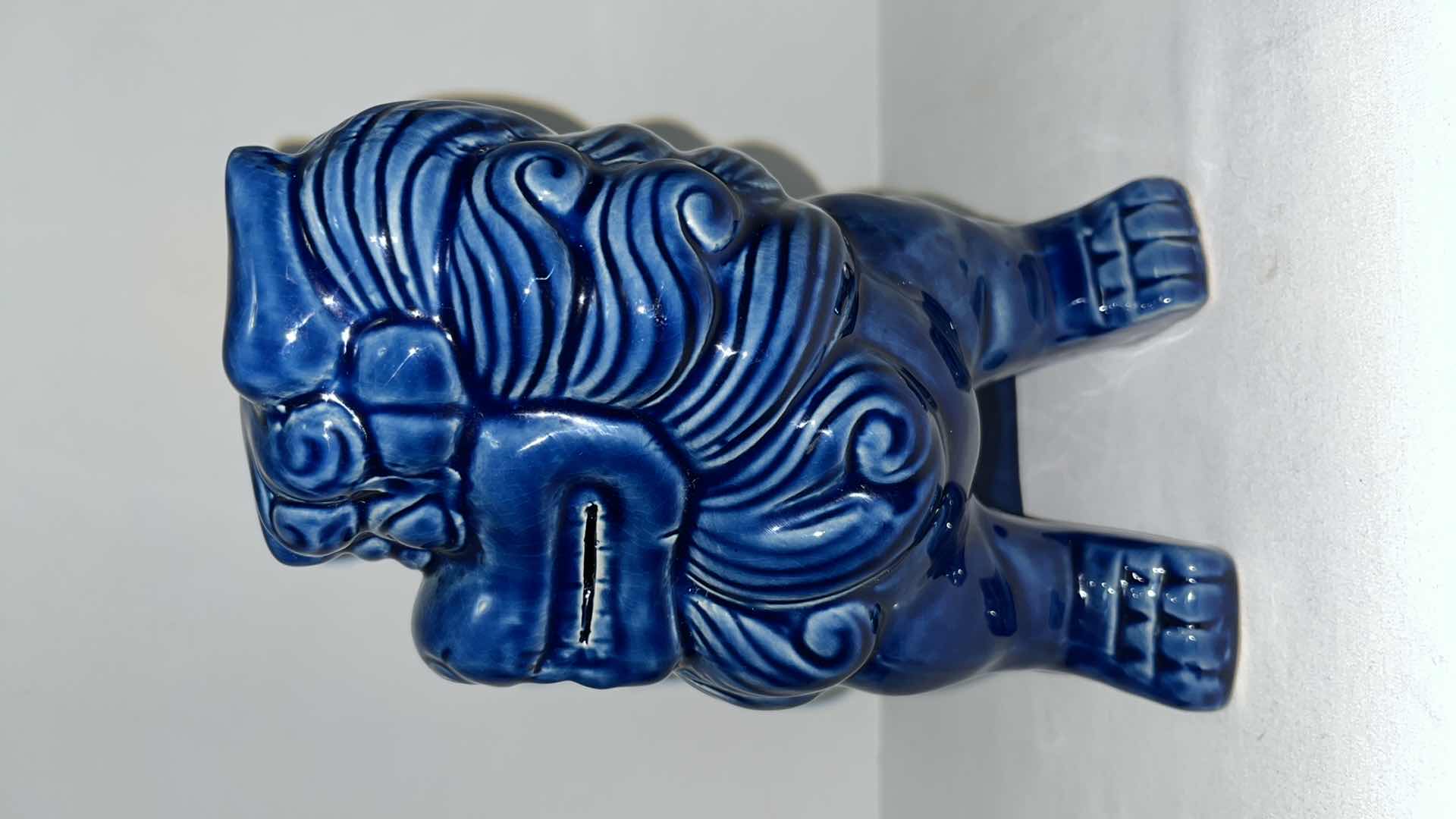 Photo 2 of CORNFLOWER DENIM BLUE FOO DOG CERAMIC DECORATIVE STATUE 8”