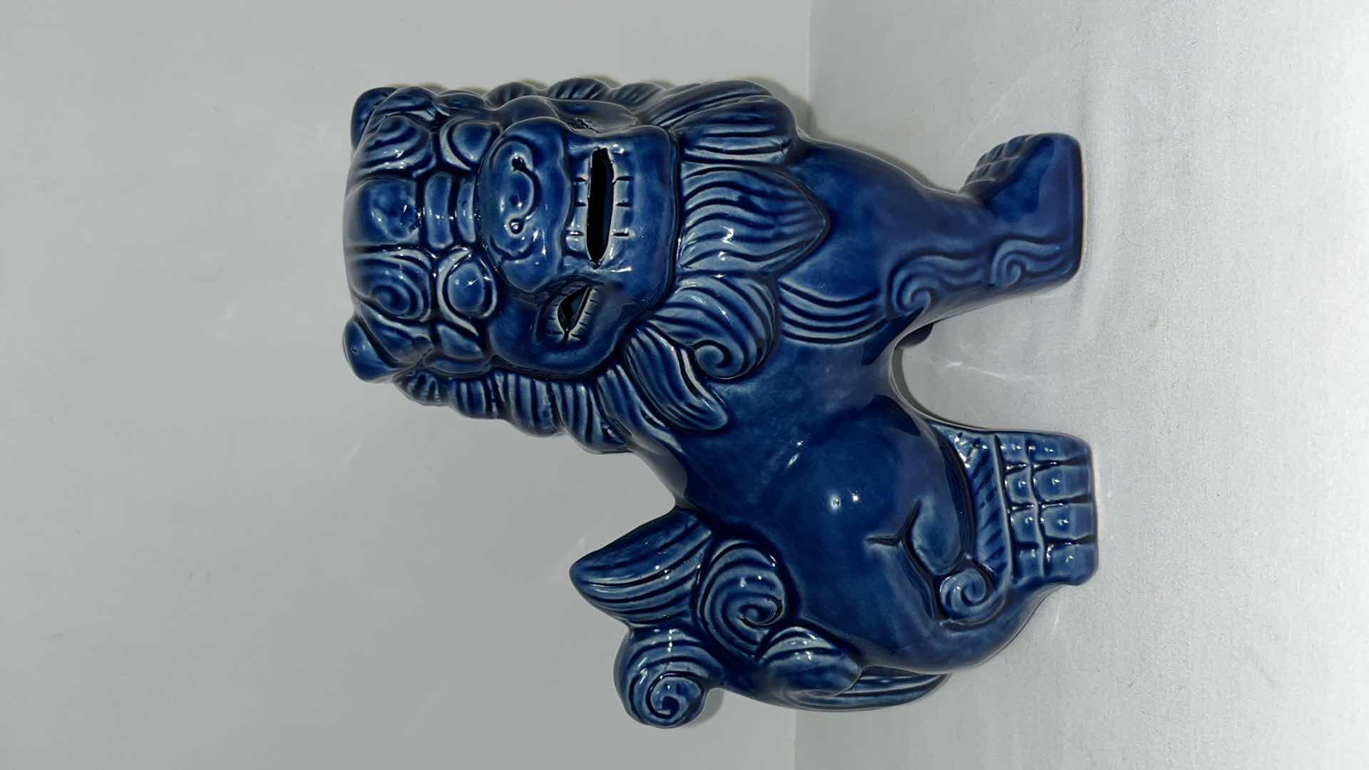 Photo 1 of CORNFLOWER DENIM BLUE FOO DOG CERAMIC DECORATIVE STATUE 8”