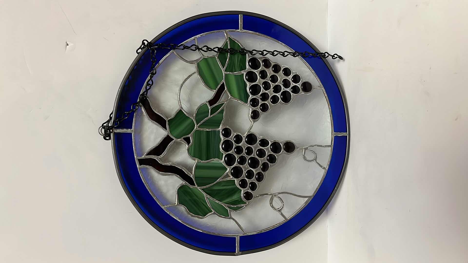 Photo 1 of GRAPES ON VINE ROUND STAINED GLASS SUN-CATCHER 13.25”