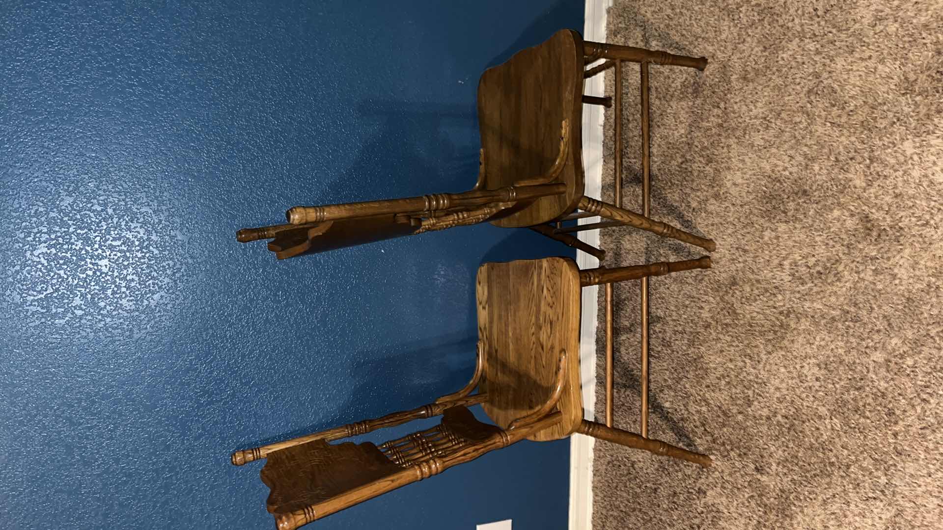 Photo 2 of MID-CENTURY PRESSBACK SPINDLE COUNTRY DINING CHAIRS (2)