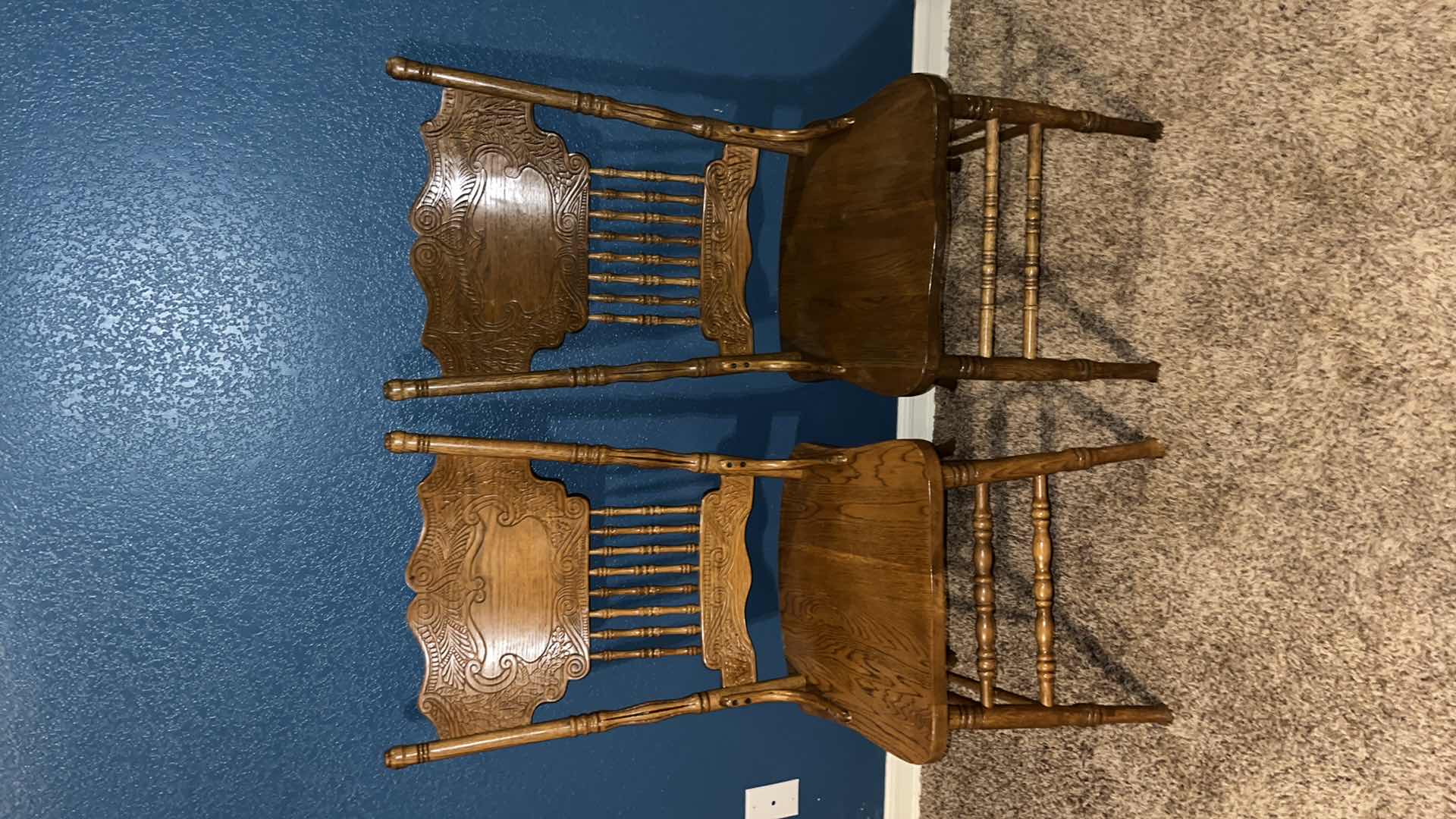 Photo 1 of MID-CENTURY PRESSBACK SPINDLE COUNTRY DINING CHAIRS (2)