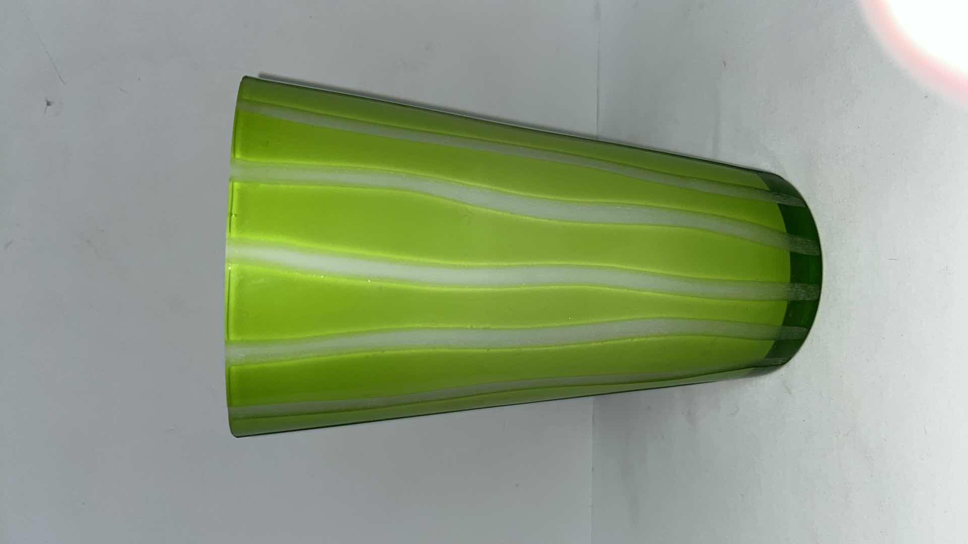 Photo 2 of RETRO GREEN/WHITE STRIPED VASE 9.75” & CERAMIC WATERING POT