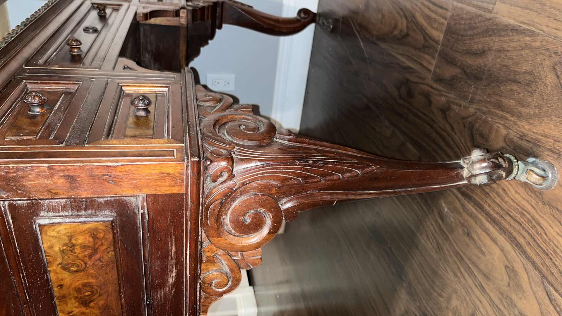 Photo 6 of 19TH CENTURY STYLE  PARTNERS WRITING DESK W 10 DRAWERS & BROWN LEATHER STYLE TOP W BRONZE UPHOLSTERY TACKS 32” W X 52” L 30.75”