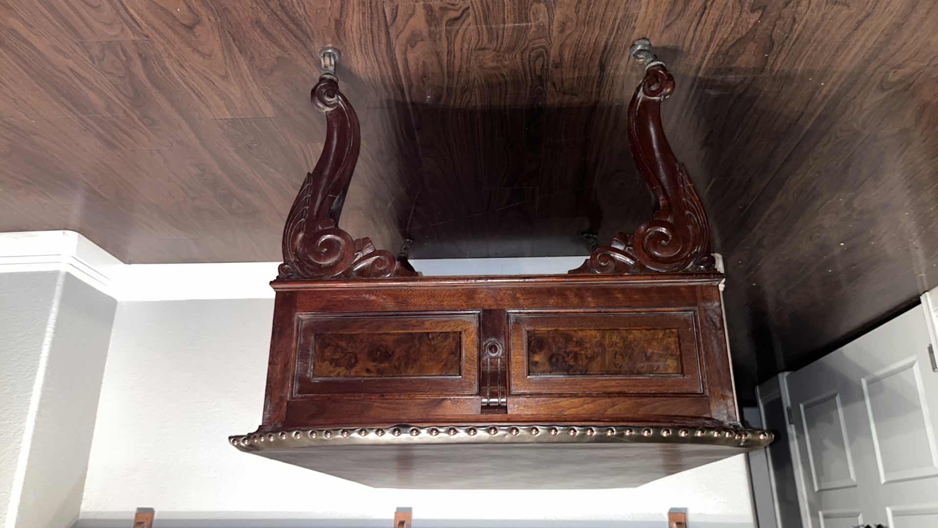 Photo 4 of 19TH CENTURY STYLE  PARTNERS WRITING DESK W 10 DRAWERS & BROWN LEATHER STYLE TOP W BRONZE UPHOLSTERY TACKS 32” W X 52” L 30.75”