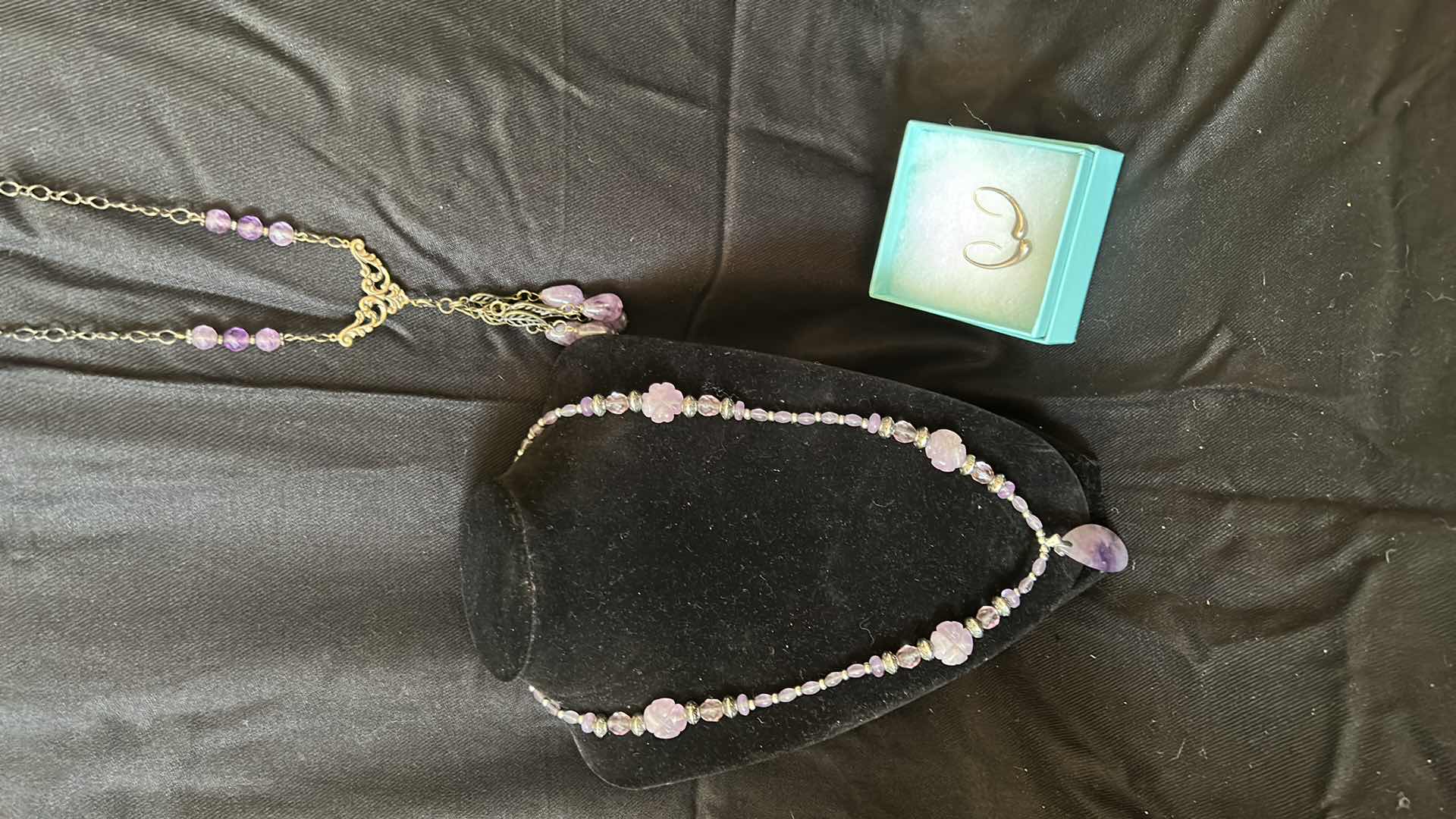 Photo 5 of TWO AMETHYST COLORED NECKLACES AND A PAIR OF TIFFANY & CO TEARDROP EARRINGS