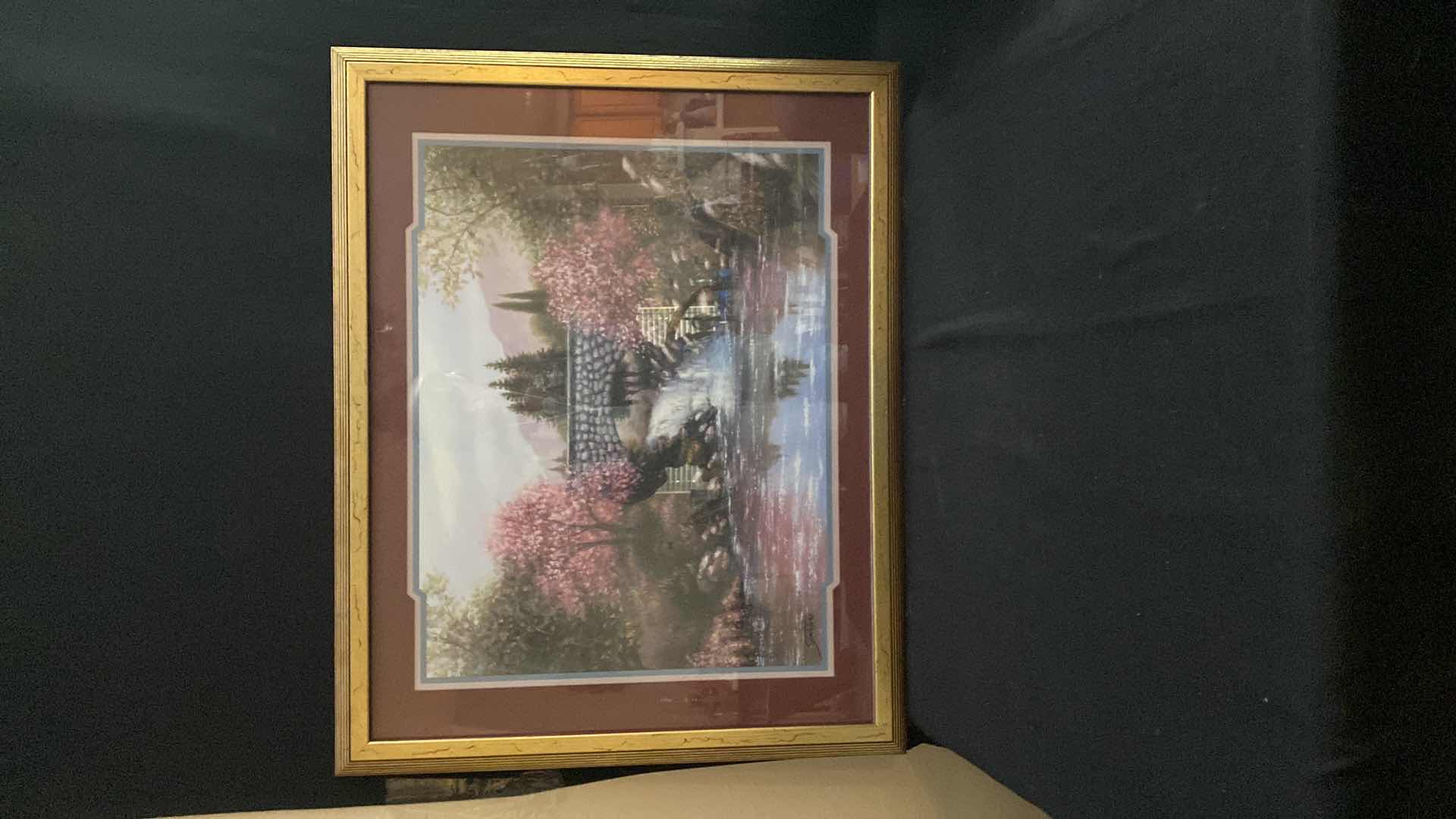 Photo 1 of "OLD STONE BRIDGE IN SPRING TIME" FRAMED PICTURE 30.5 x 24.5