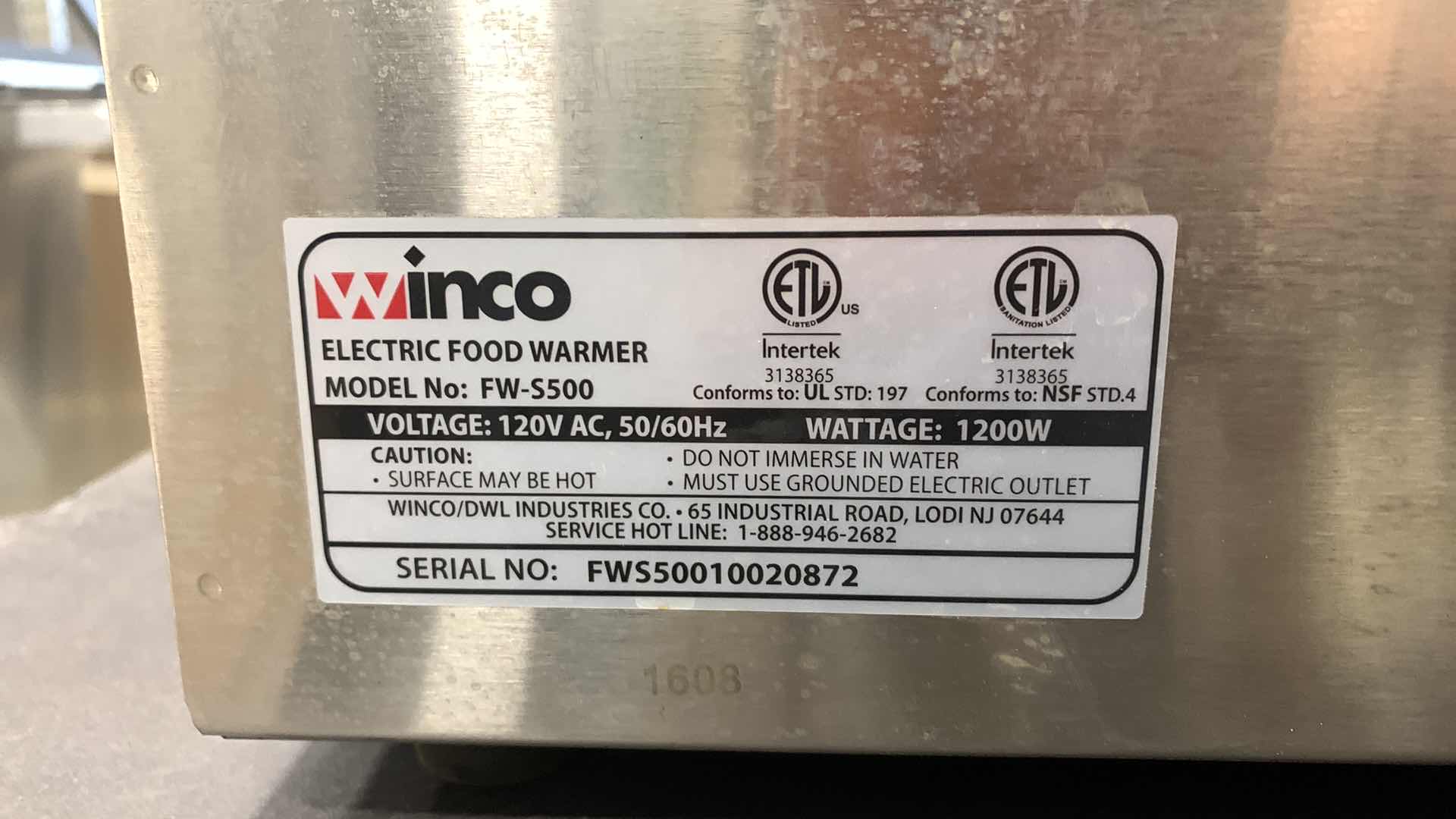 Photo 4 of WINCO FOOD WARMER MODEL NO FW S500