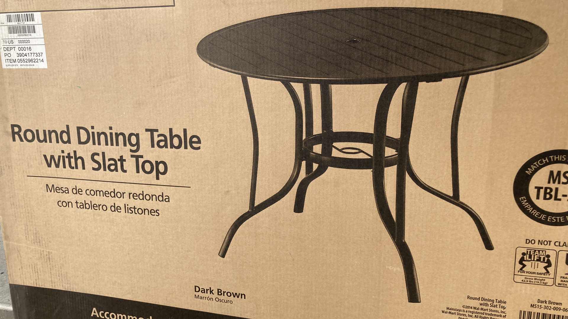 Photo 1 of NEW MAINSTAYS DARK BROWN METAL ROUND DINING SLAT TOP TABLE 41.75” X 29”