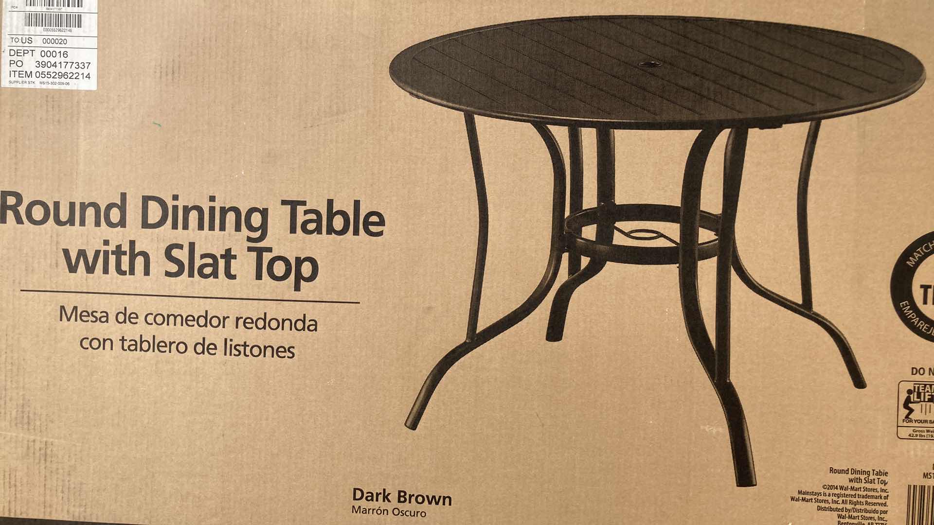 Photo 1 of NEW MAINSTAYS DARK BROWN METAL ROUND DINING SLAT TOP TABLE 41.75” X 29”