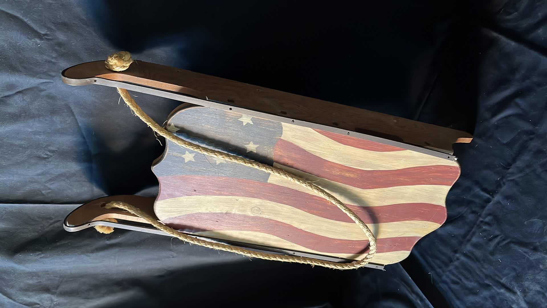 Photo 1 of VINTAGE HAND-PAINTED AMERICAN FLAG WOODEN SLED 13.75” X 32”