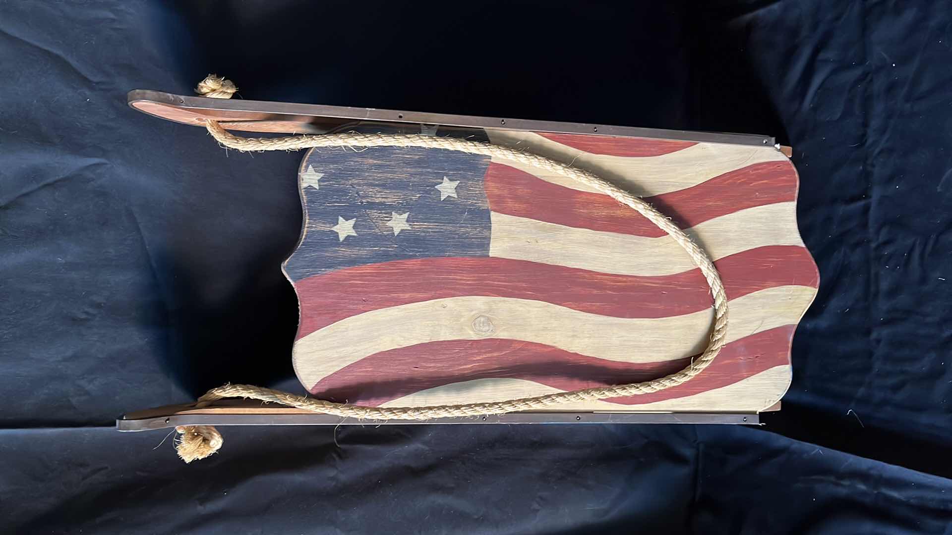 Photo 2 of VINTAGE HAND-PAINTED AMERICAN FLAG WOODEN SLED 13.75” X 32”
