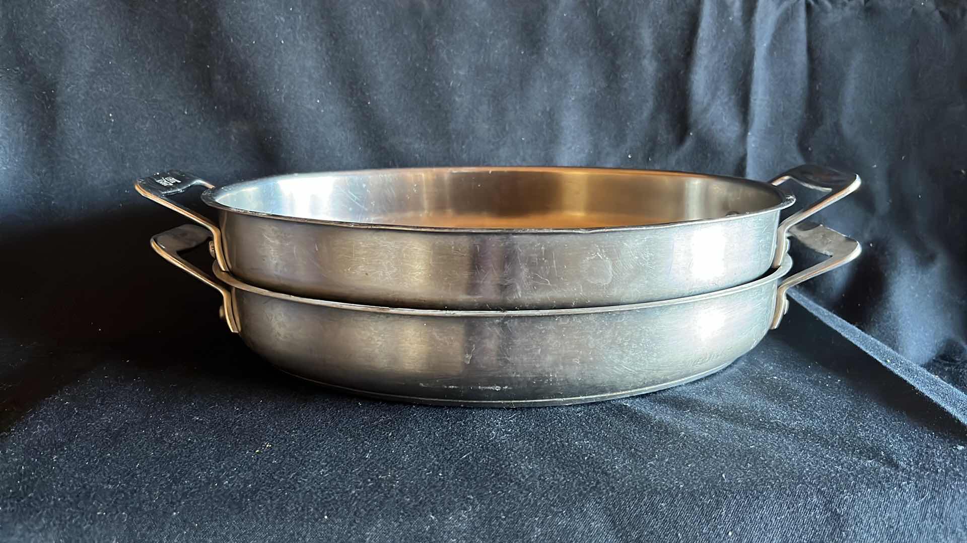 Photo 4 of BON CHEF CUCINA STAINLESS STEEL OVAL OVEN BAKING DISH WITH HANDLES 12” X 9” (2)