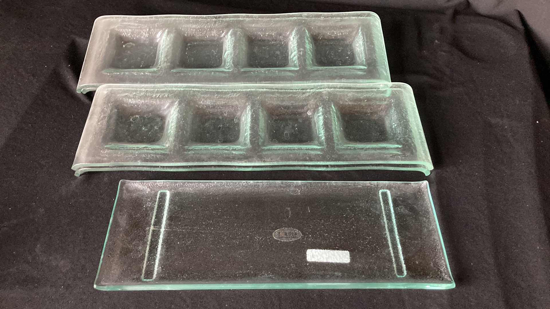 Photo 1 of TURGLA TEMPERED GLASS TRAY W TEMPERED GLASS PORTION TRAYS (4) 16.5” X 5”