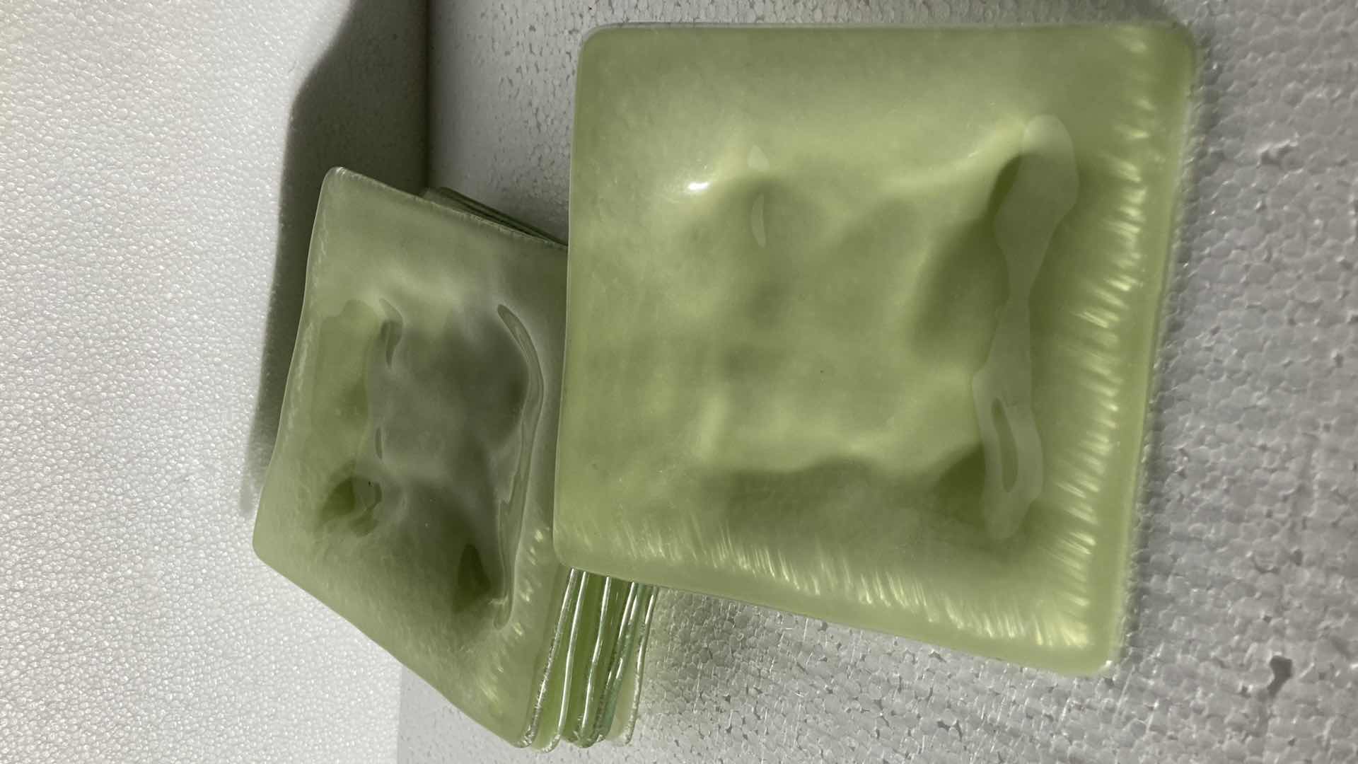 Photo 1 of GREEN GLASS SQUARE DISHES (7) 6” X 6”