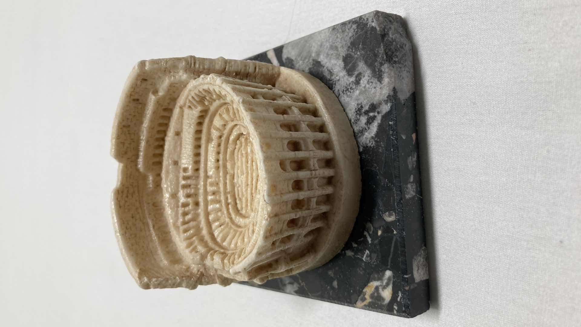 Photo 1 of IVORY HAND CARVED COLOSSEUM MOUNTED ON MARBLE TILE 3” X 3” H2”
