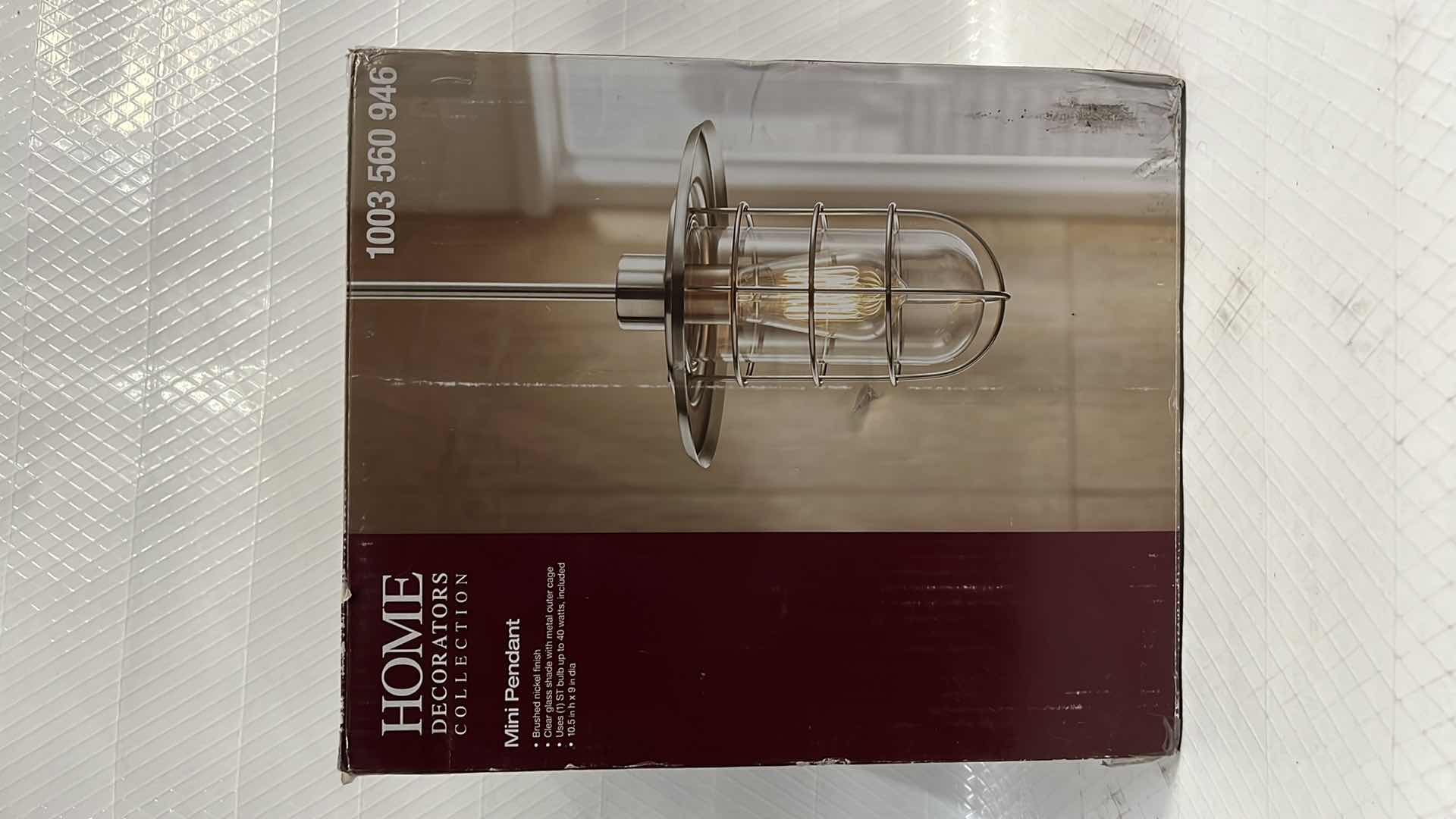 Photo 1 of NIB HOME DECORATORS COLLECTION MINI PENDANT, BRUSHED NICKEL FINISH W CLEAR GLASS SHADE & METAL OUTER CAGE (#1003 560 946)