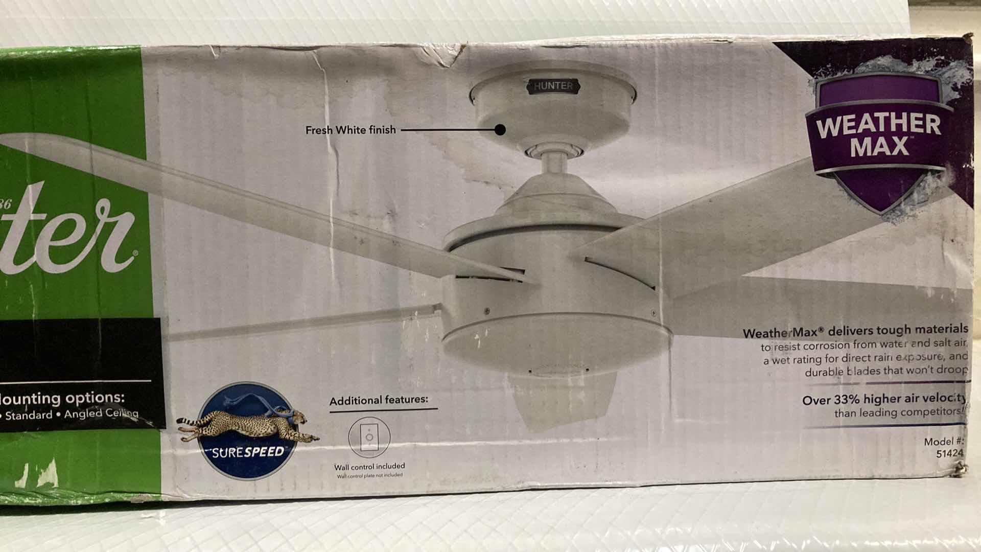 Photo 3 of NEW HUNTER TIDAL RIDGE FRESH WHITE FINISH 52” CEILING FAN MODEL 51424