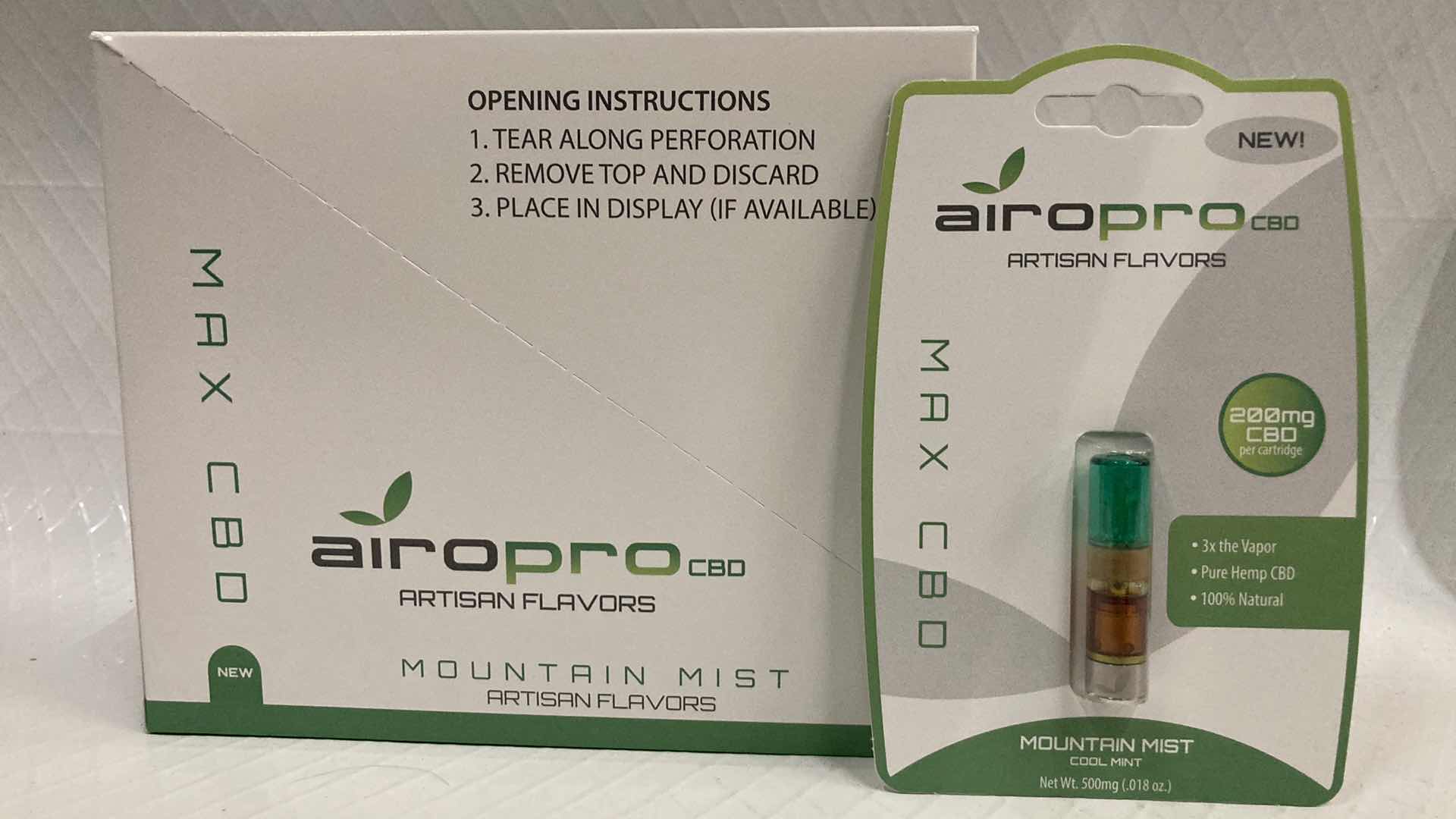 Photo 1 of NEW AIROPRO 200MG CBD OIL CARTRIDGE MOUNTAIN MIST FLAVOR (10)